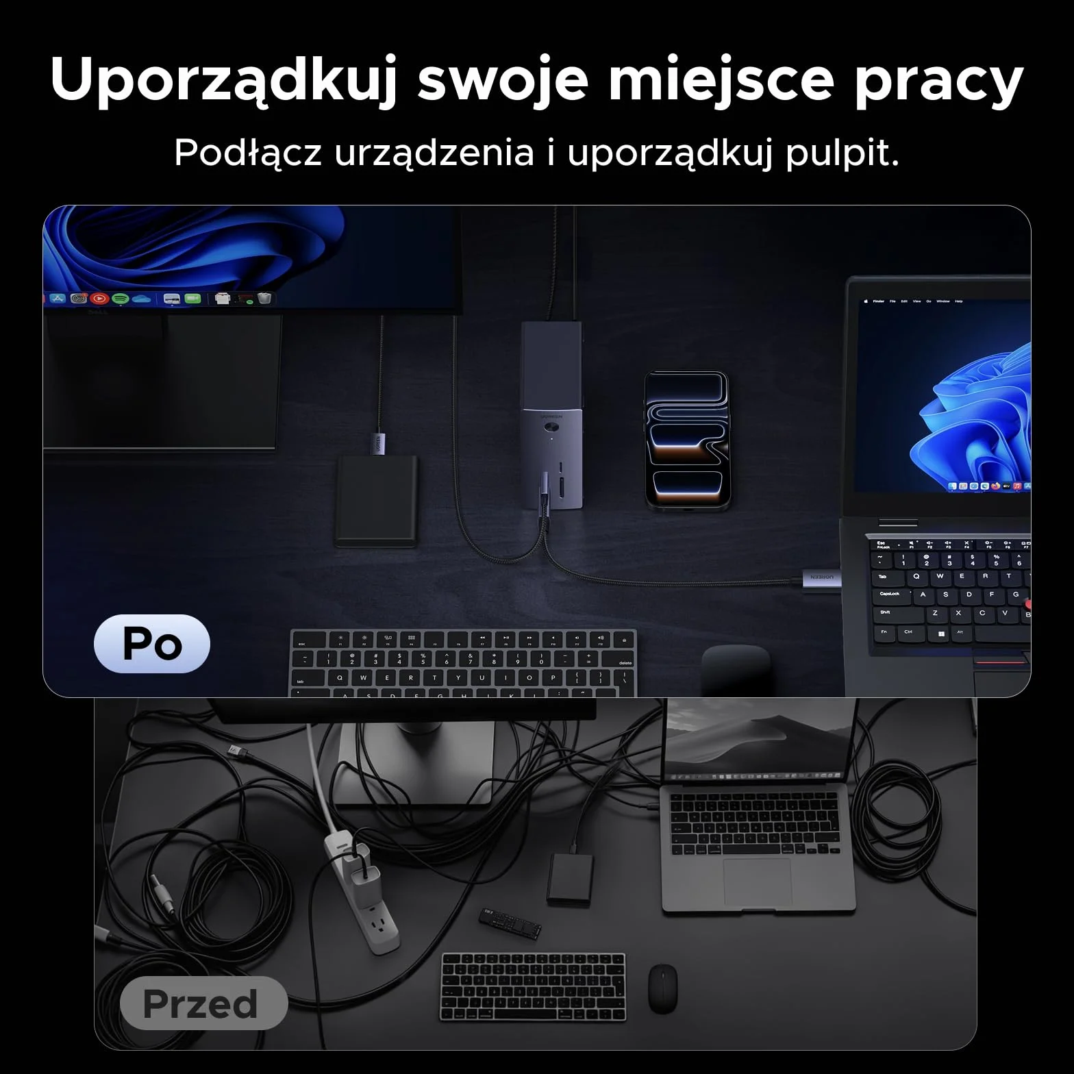 UGREEN Revodok Pro 110 Stacja dokująca M.2 NVMe 4K HDMI 10 Gb/s SD/TF 3.0 RJ45 100 W PD