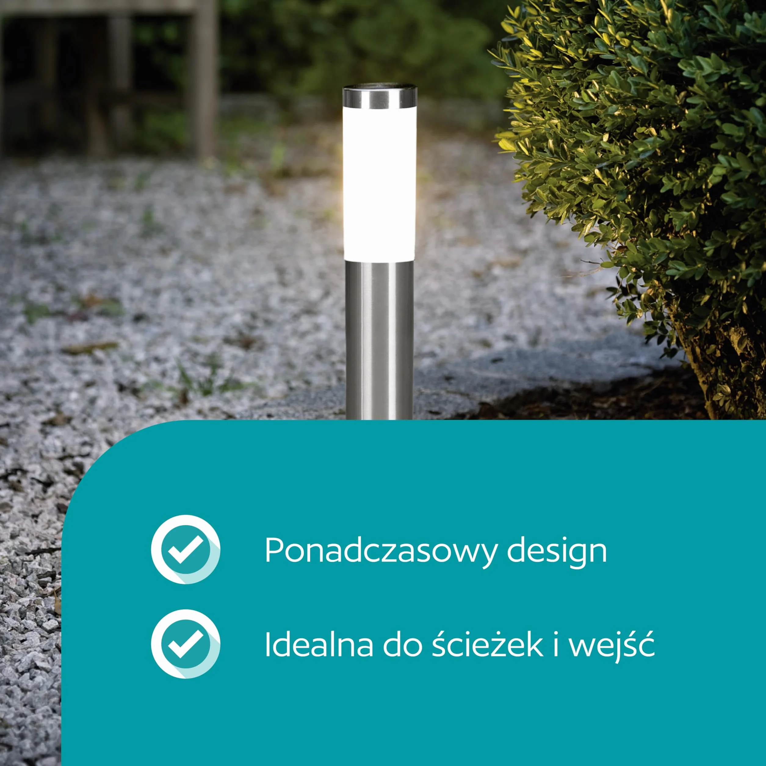 EGLO Helsinki zewnętrzna lampa drogowa LED | 1 źródło światła oświetlenie ścieżki ze stali nierdzewnej i tworzywa sztucznego srebrna biała oprawa : E27 IP44