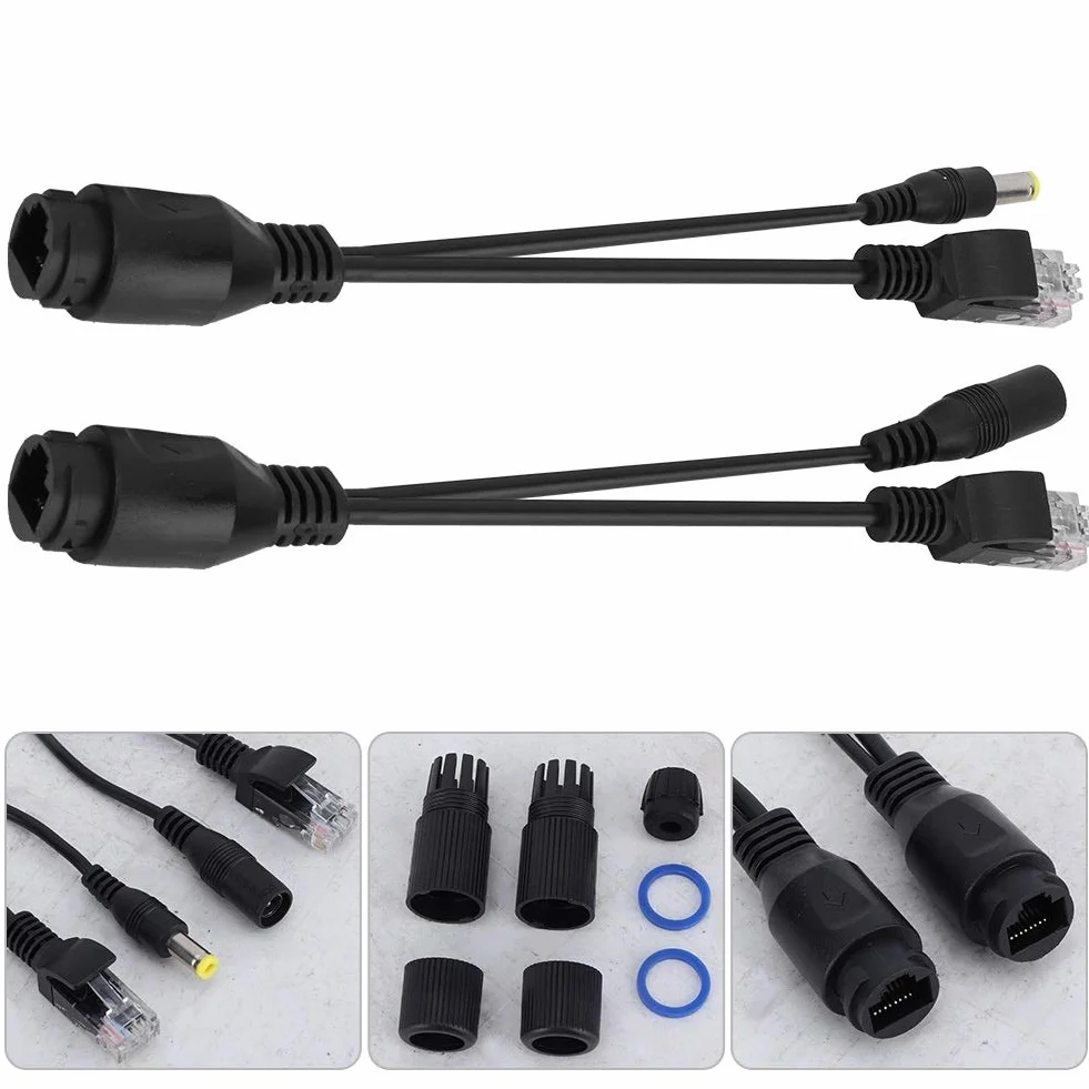 Rozdzielacz POE wodoodporny kabel Ethernet 12 V pasywny wtryskiwacz czarny