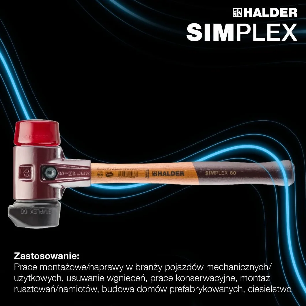 Halder USA - Simplex młotek z czerwonym plastikiem i wstawkami z czarnej gumy (3026.26)
