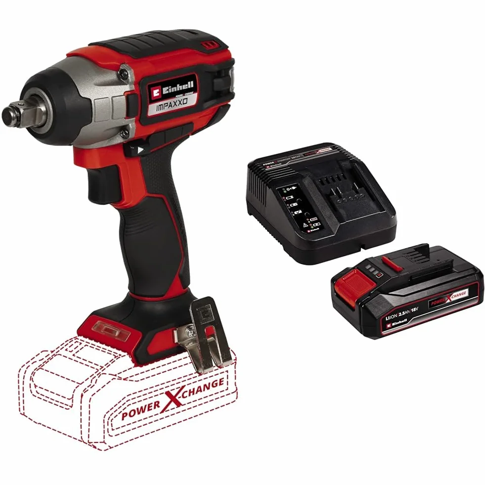 Einhell Impaxxo 18/230 Klucz Udarowy, Czerwony/Czarny, 16.8 x 6.6 x 20.1 cm & Einhell Pxc Starter Kit Akumulator, Czarny, ‎10 x 15 x 11,3 cm; 820 g