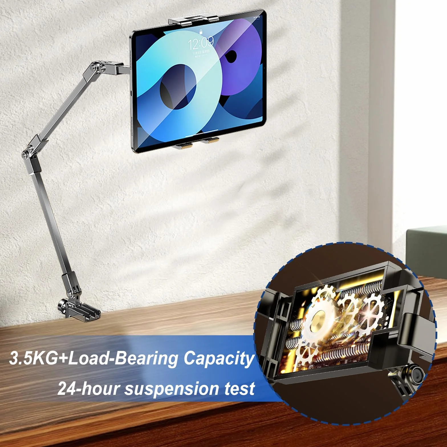 HAMON Regulowany uchwyt do tabletu, aluminiowy stołowy 360°, metalowa podstawa obracana, pasuje do iPad Air Pro Mini Samsung Galaxy Kindle 11,9-33 cm