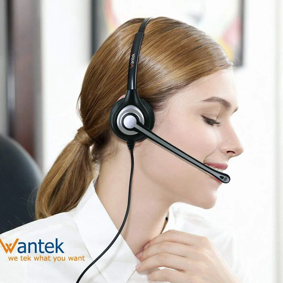 Wantek Przewodowy zestaw słuchawkowy do telefonu biurowego z redukcją szumów RJ9 Yealink T19P T23G T42S Grandstream GXP1625 Avaya 1608 9608G Cisco 7905