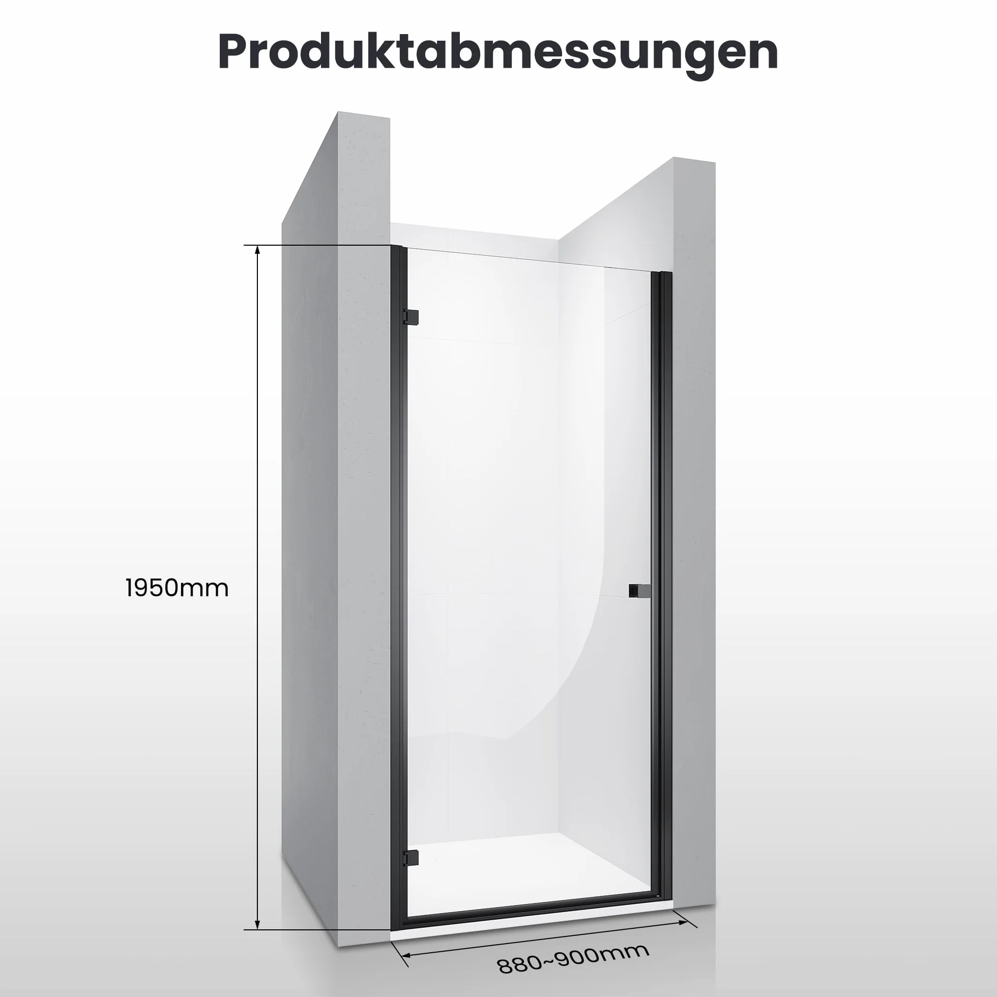 SONNI 90 x 195 cm drzwi prysznicowe drzwi wahadłowe prysznic czarne szkło hartowane 6 mm listwa chroniąca przed wodą magnetyczna przyciąganie