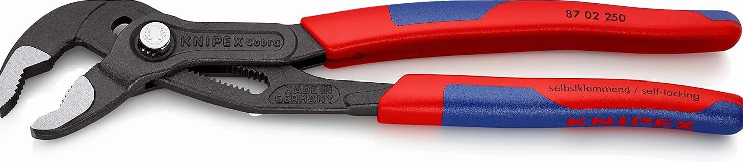 KNIPEX Cobra Szczypce nastawne do rur nowej generacji w opakowaniu z zawieszką fosforanowana, szara z wąskimi, wielokomponentowymi, 87 02 250 SB