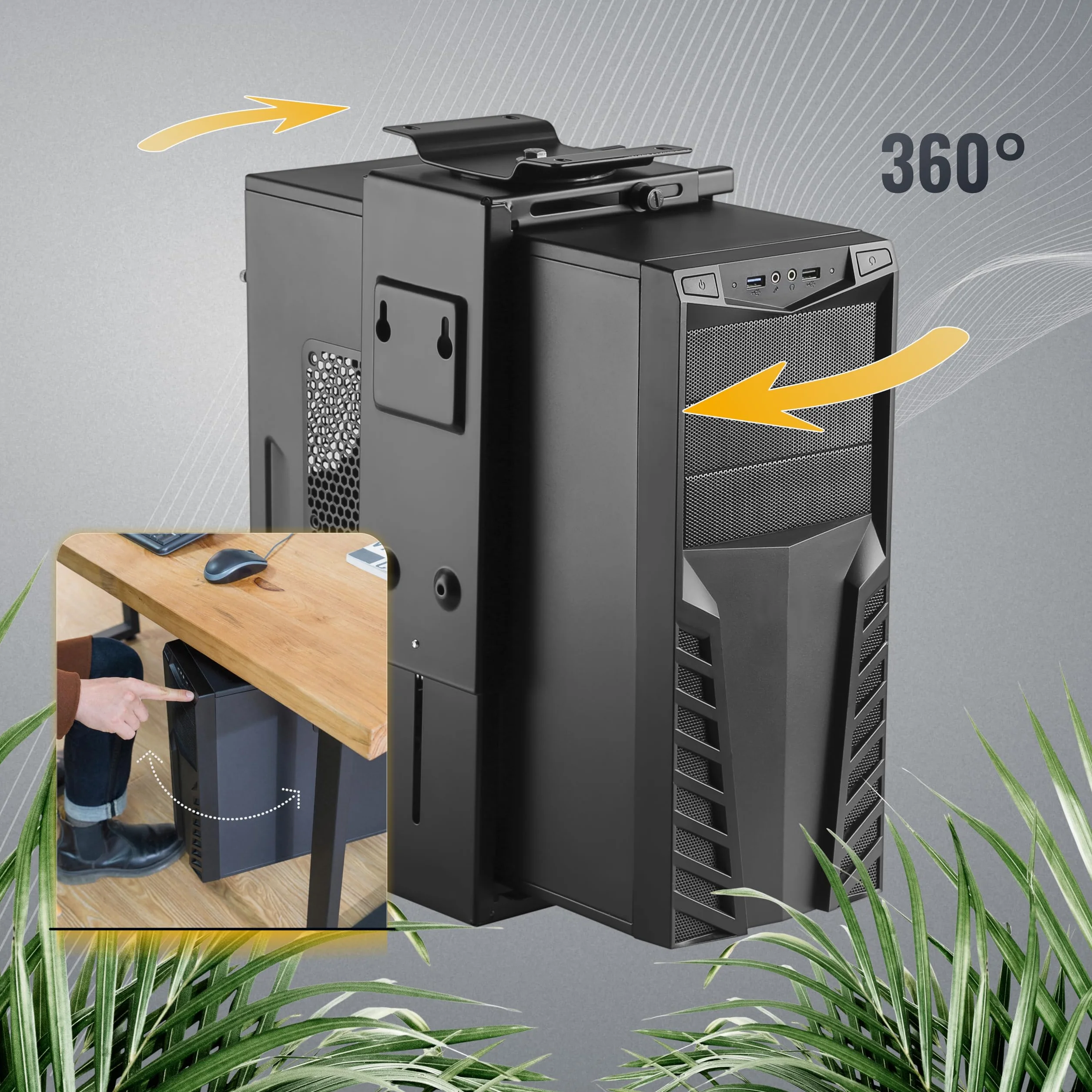 RICOO Uchwyt do Komputera Pod Biurko 10 kg 360 Stopni Elastyczny TRH-06 Obrotowy