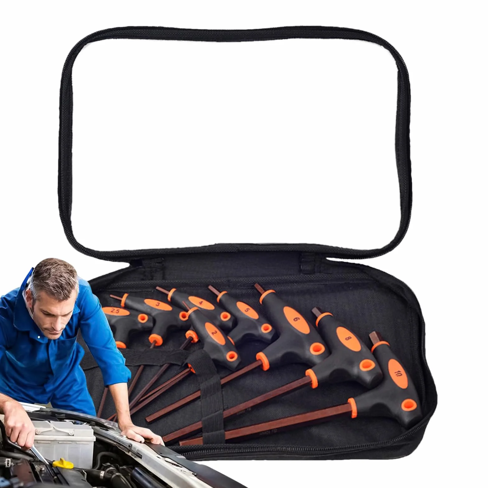 Zestaw Imbusowych Typu T 8-Częściowy Dwustronny Klucz Imbusowy Z Uchwytem T | Zestaw Naprawczy Kluczy Sześciokątnych do mechaniki, na zewnątrz, dom, garaż, meble, rower, motoryzacja