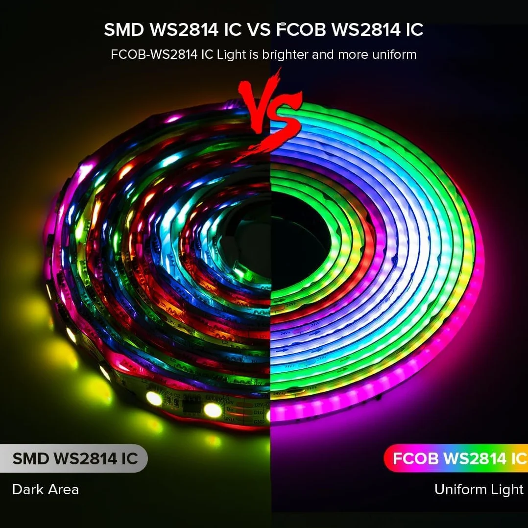 BTF-LIGHTING COB FCOB SPI RGBWW RGB + ciepła biel (3000 K) elastyczna taśma LED o wysokiej gęstości WS2814 IC RGBW LED Stripe 5M 896LEDS/M 24V IP30 programowalny kolor chasing (bez zasilacza i