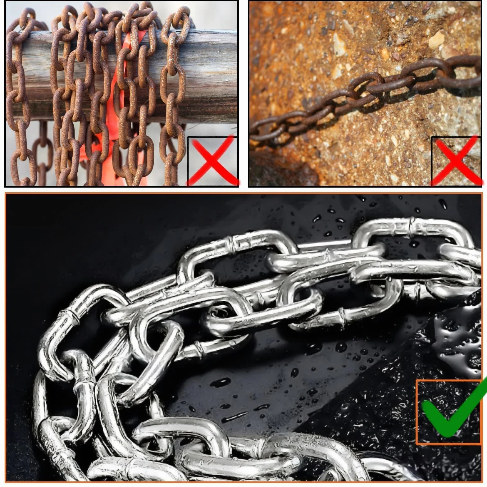 SWTYExt Łańcuch ze stali nierdzewnej 304, 3 mm, 2 m, wytrzymałe metalowe ogniwo z karabińczykiem do kłódki do bramy, huśtawka wisząca, zamek rowerowy i ochrona zwierząt domowych
