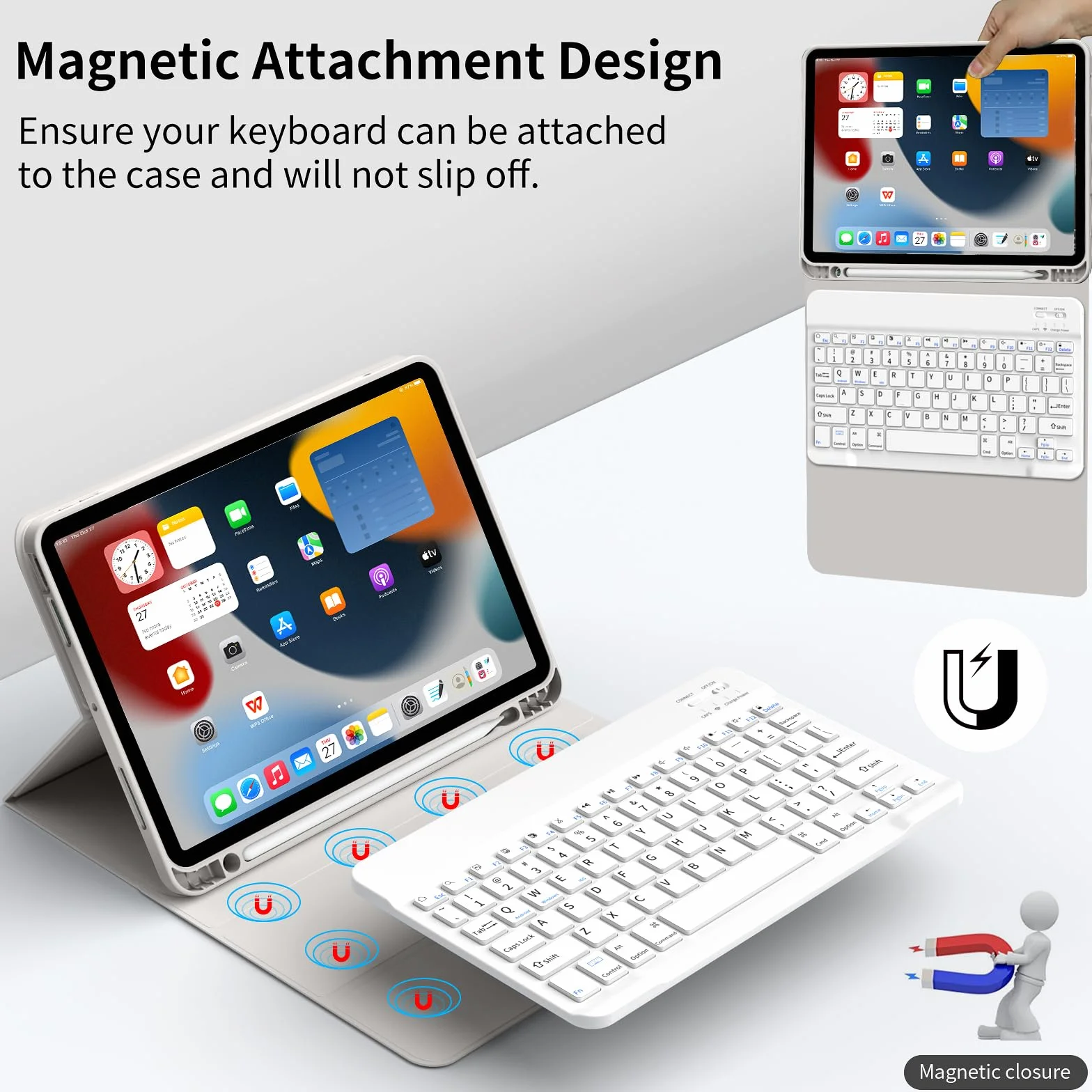 Etui z klawiaturą dla iPad 11 cali 2025 A16 & iPad 10 gen 10,9 cala 2022, miękka TPU, zdejmowana Bluetooth, Szary
