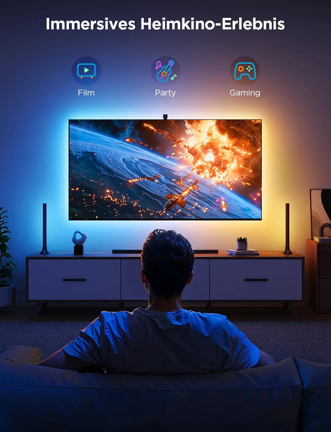 Govee Oświetlenie Led TV, zestaw podświetlający 3 Lite do telewizora od 55 do 65 cali, taśma świetlna LED RGBICW Wi-Fi TV 3,6 m z kamerą i inteligentnymi listwami świetlnymi 38 cm z podwójnymi diodami | Taśma RGBIC 3,6 m z kamerą, 15 cali Smart Lightbar,