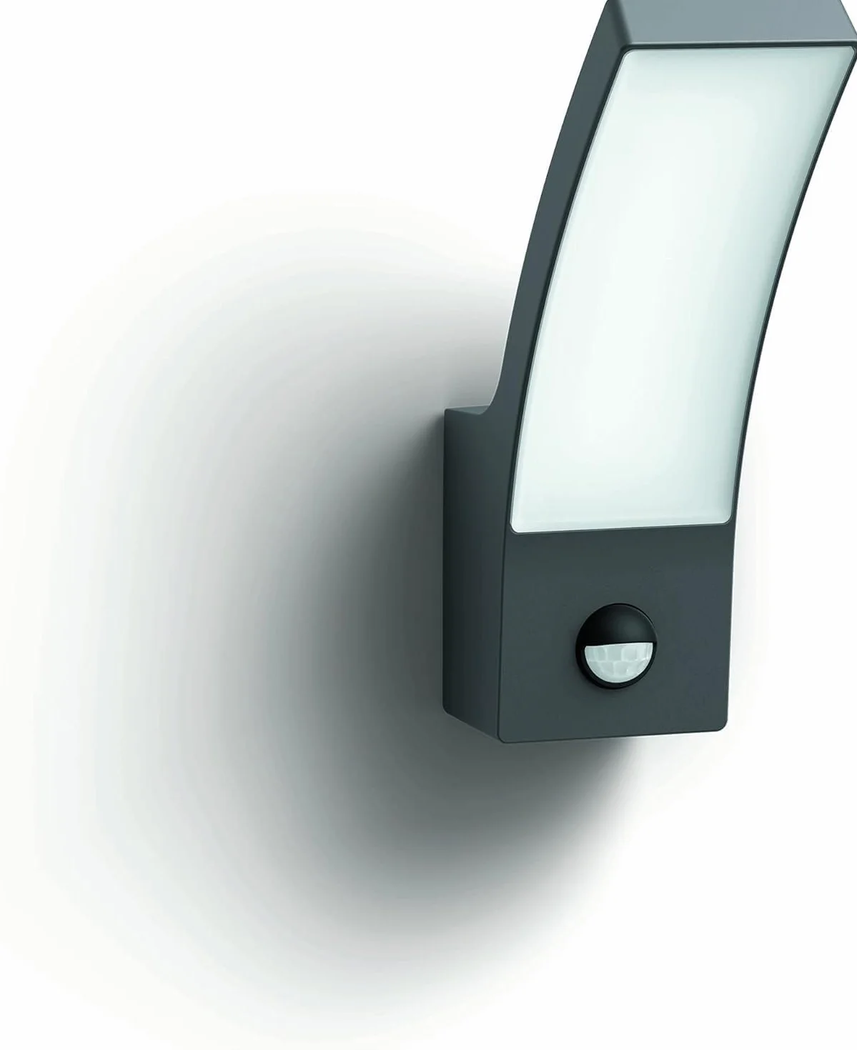 Philips Zewnętrzna lampa ścienna LED Splay z czujnikiem, 12 W, antracyt, ciepłe białe światło 2700 K, klasa ochrony IP44, zintegrowane źródło światła