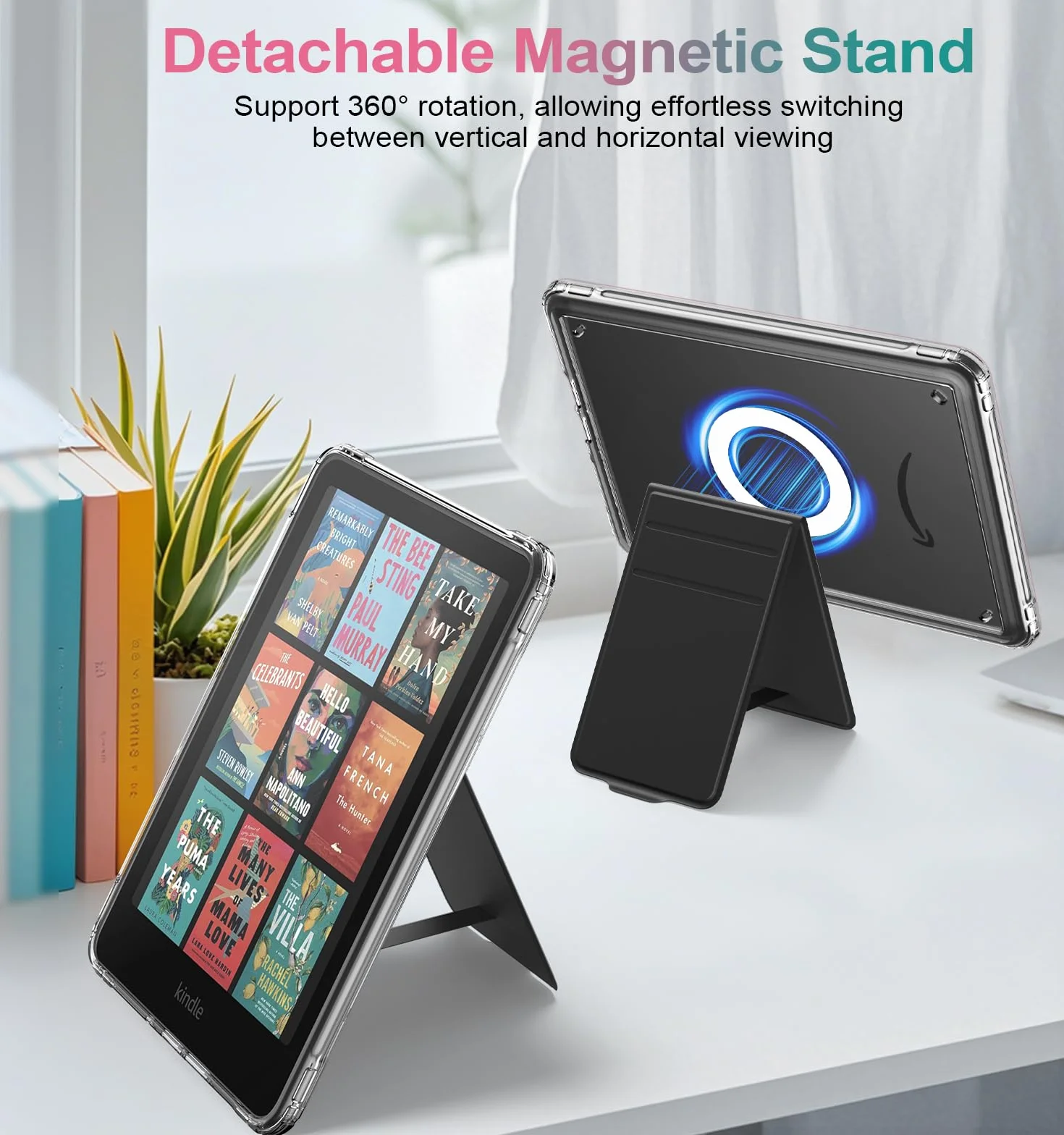 MoKo Magnetic Case for 7" Kindle Paperwhite 12th Gen 2024 & Kindle Colorsoft Signature Edition, Stand Cover Ultra Thin DIY Clear Case with Wireless Charging Fully Covered Shell, Black