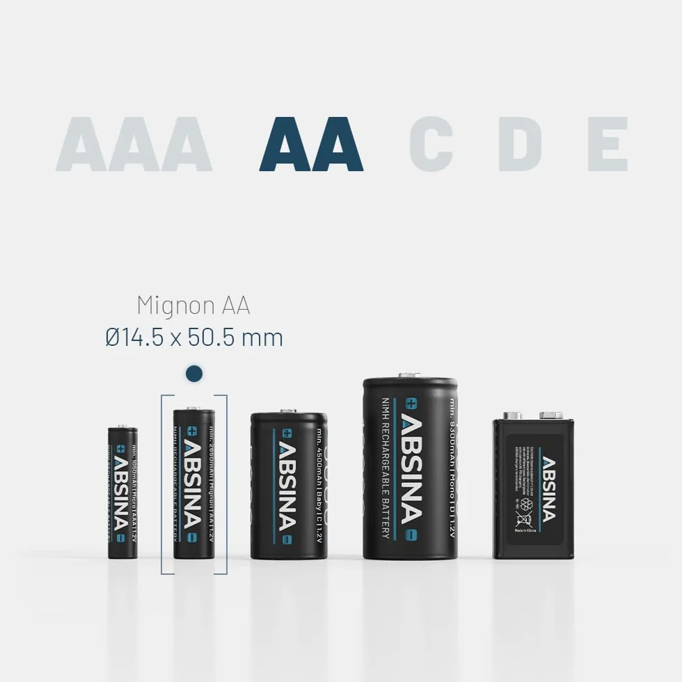 ABSINA 8 x bateria solarna AA do ponownego ładowania 800 mAh 1,2 V NiMH – baterie solarne AA do lamp solarnych – akumulatory solarne AA z niskim samorozładowaniem