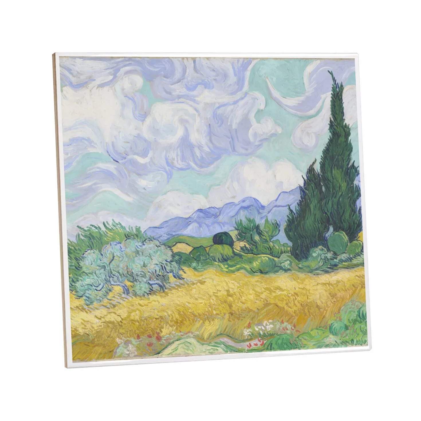 Fantastyczna Ceramiczna Płytka dekoracyjna 10,8 x 10,8 cm - Vincent van Gogh Pole pszenicy z cyprysami 1889 Saint-Rémy