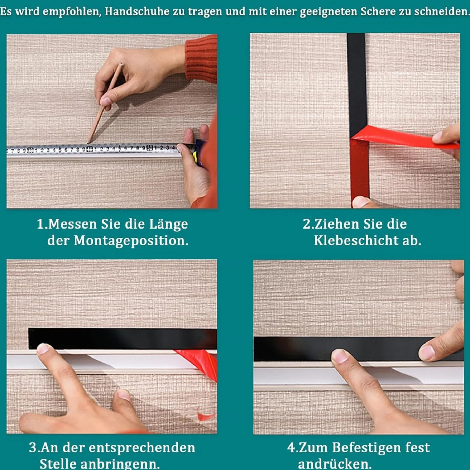 Listwa ścienna, taśma do majsterkowania z metalizowanej folii poliestrowo-mylarowej, 5 m x 4 cm, samoprzylepna, do dekoracji pomieszczeń i salonów, ścian, luster, mebli, drzwi (czarna)