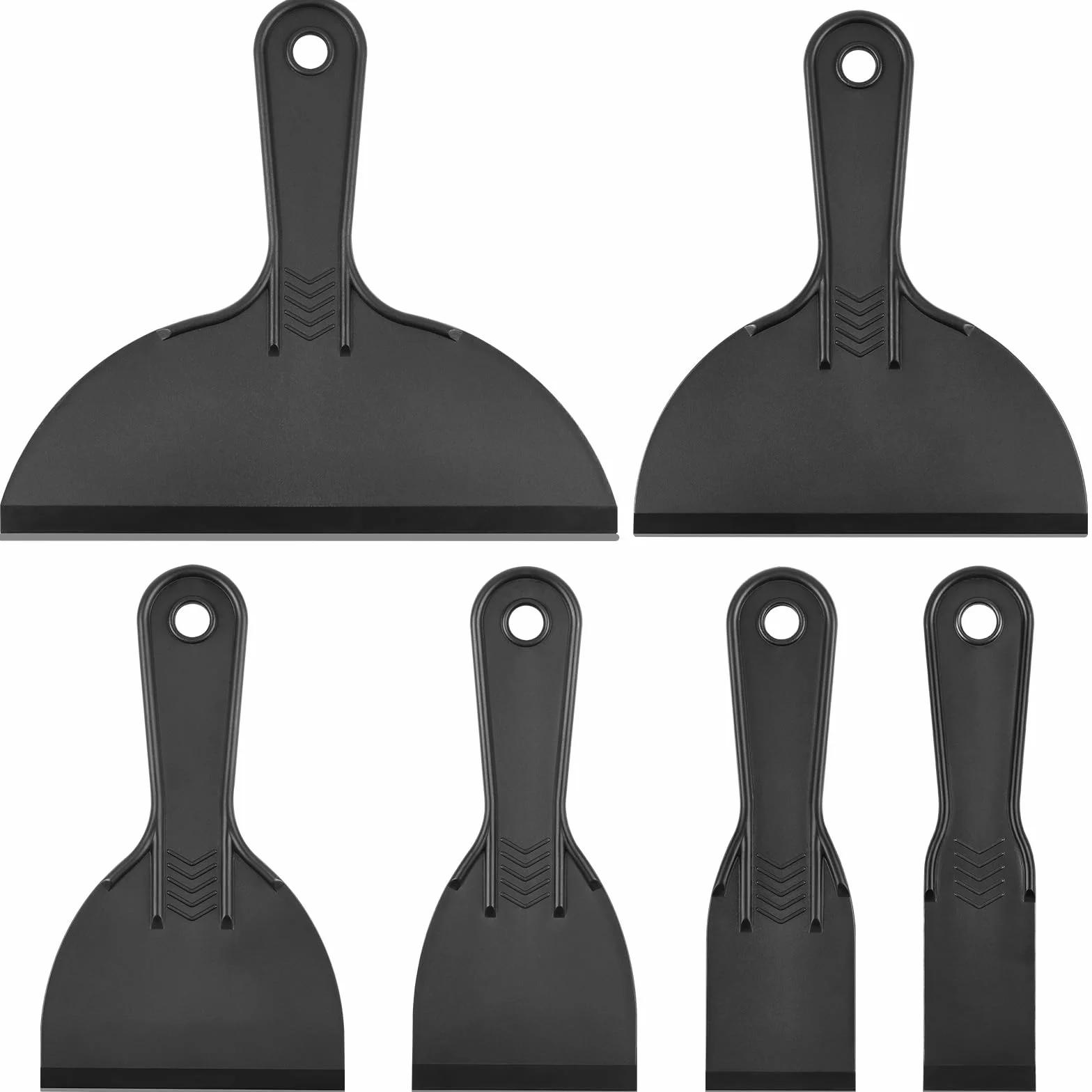 Flintronic Zestaw skrobaków do szpachli, 6-pak plastikowych szpachli, elastyczne narzędzia do skrobania farby, plastikowy skrobak do pakowania, tapety, naklejki do usuwania, naklejek, łatania (czarny)