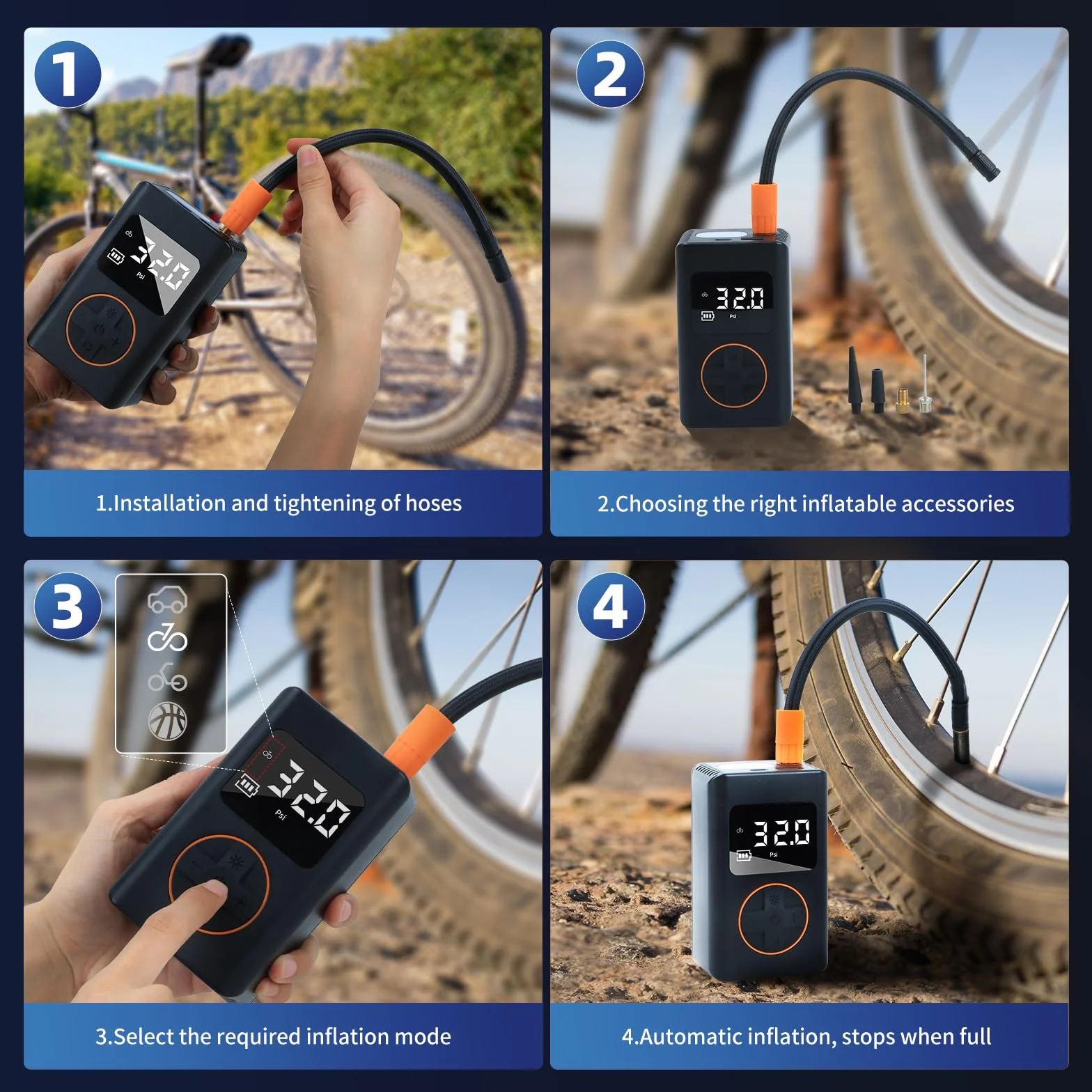 iHomara Elektryczna pompka rowerowa, 150 PSI, przenośna, z cyfrowym manometrem, do samochodu, roweru wyścigowego, górskiego, roweru elektrycznego, motocykla