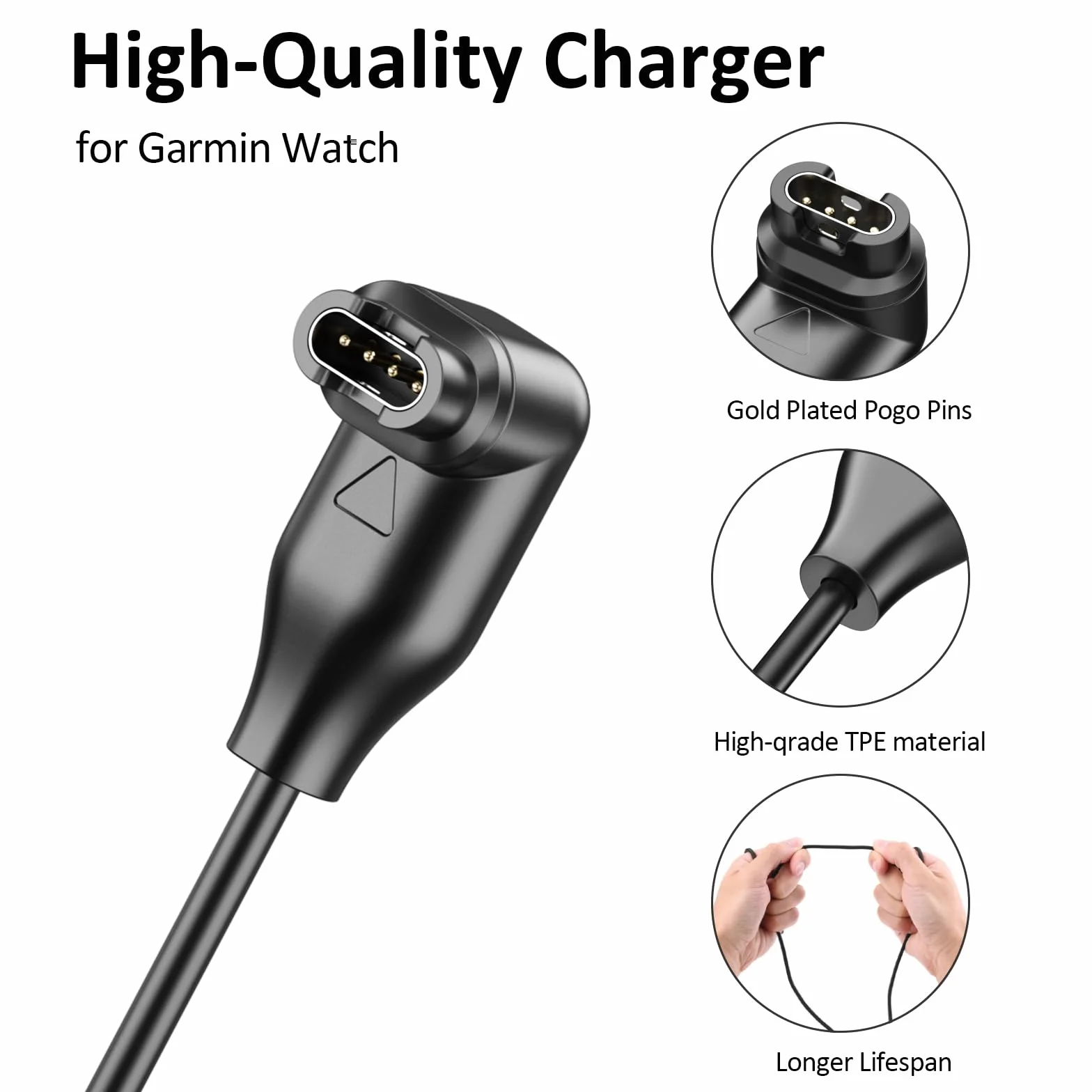 2 Pack kabel do ładowania dla zegarka Garmin, 100cm/3,3ft USB-C i USB-A kątowe ładowarki dla serii Garmin Fenix/Venu/Forerunner/Instinct/Vivoactive/Approach