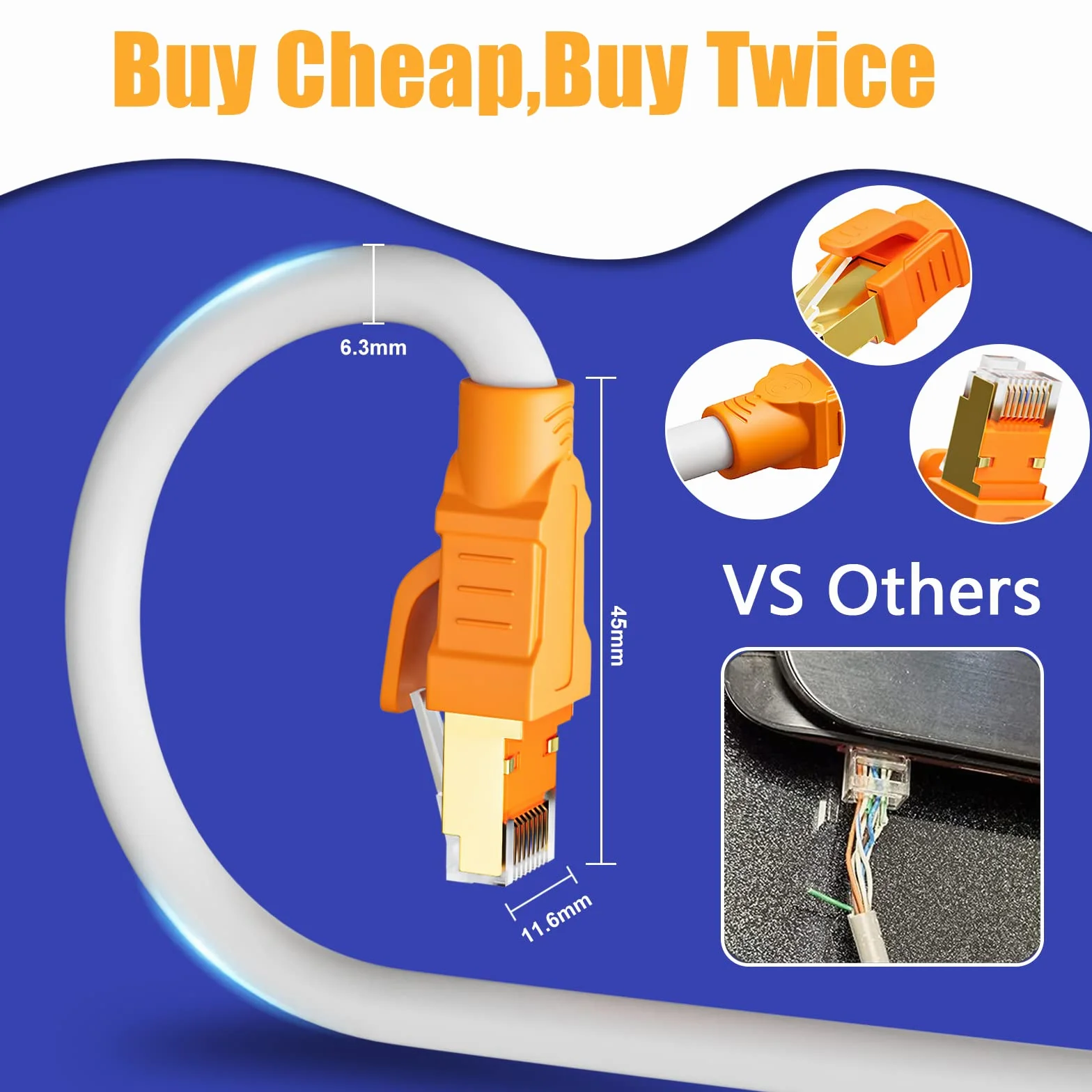 Kabel Ethernet 10m Cat 8 Ekranowany RJ45 Gigabit Biały Pancerz LAN 2000MHz