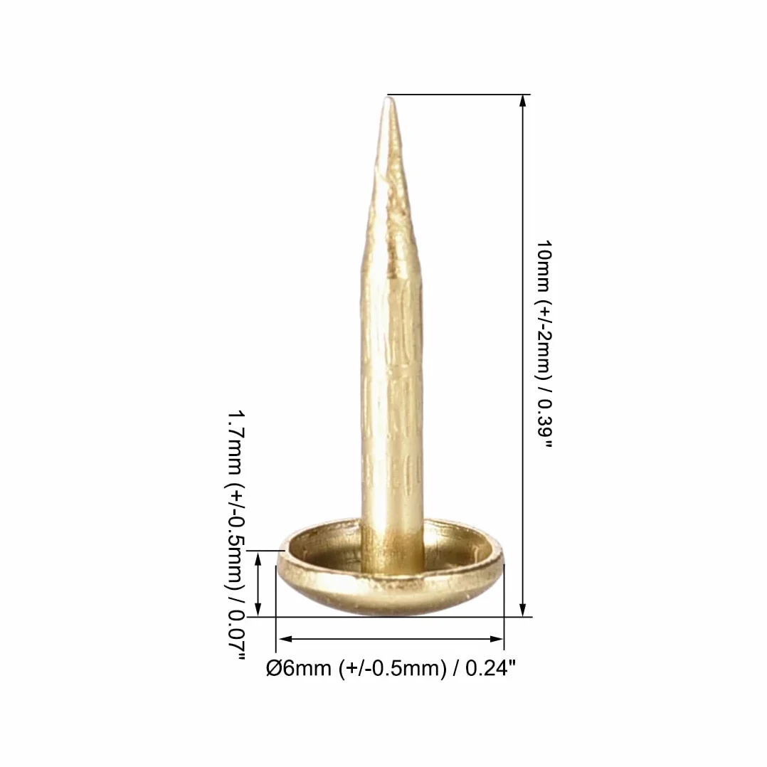 sourcing map Gwoździe tapicerskie pinezki 6 mm średnica 10 mm wysokość pinezki calowe okrągłe złote do mebli zagłówki sofy 50 szt