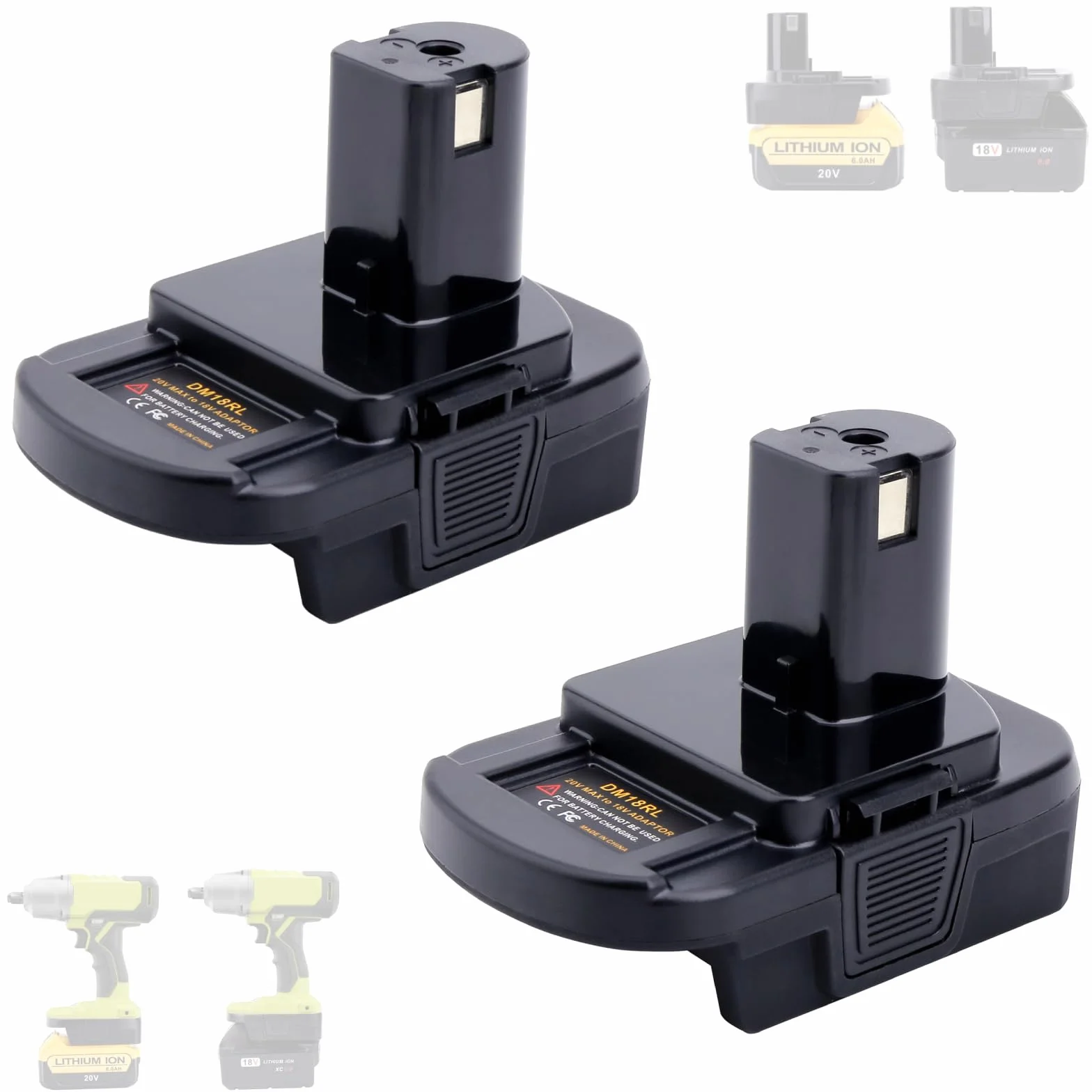 Tulepowceeng Adapter akumulatorowy kompatybilny z narzędziami Ryobi 18 V ONE+, kompatybilny z Dewalt 20 V i kompatybilny z baterią litową Milwaukee M18 18 V w celu wymiany baterii Ryobi 18 V