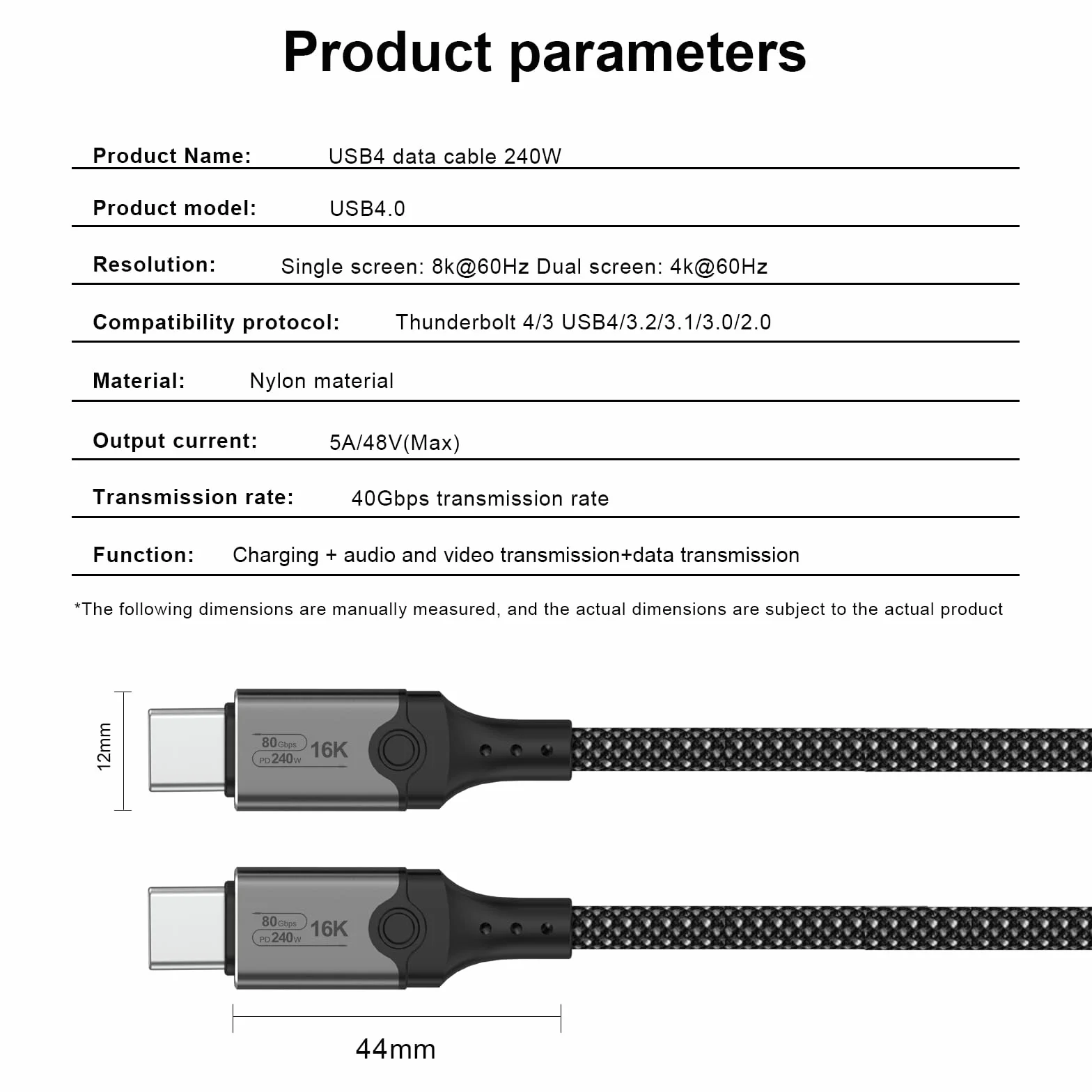 Kabel USB4 z kablem Thunderbolt 4 1 m, 40 Gbps, USB C, PD 3.1 240 W USB-C na USB-C, 8K60Hz 4K120Hz HDR, kabel wideo do iPhone 16 15 MacBook, stacja dokująca, SSD, monitor, koncentrator