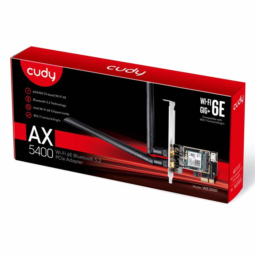 Cudy WE3000 AX 3000 Mbps bezprzewodowa karta WiFi 6 PCIe Bluetooth 5.0 802.11ax czarny