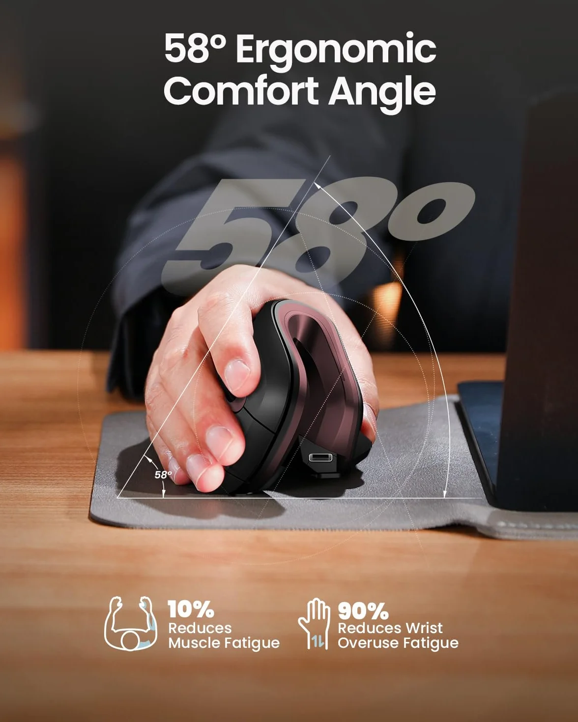 ProtoArc EM11 Ergonomiczna mysz pionowa bezprzewodowa ładowalna 3 urządzenia Bluetooth USB czarno-czerwona
