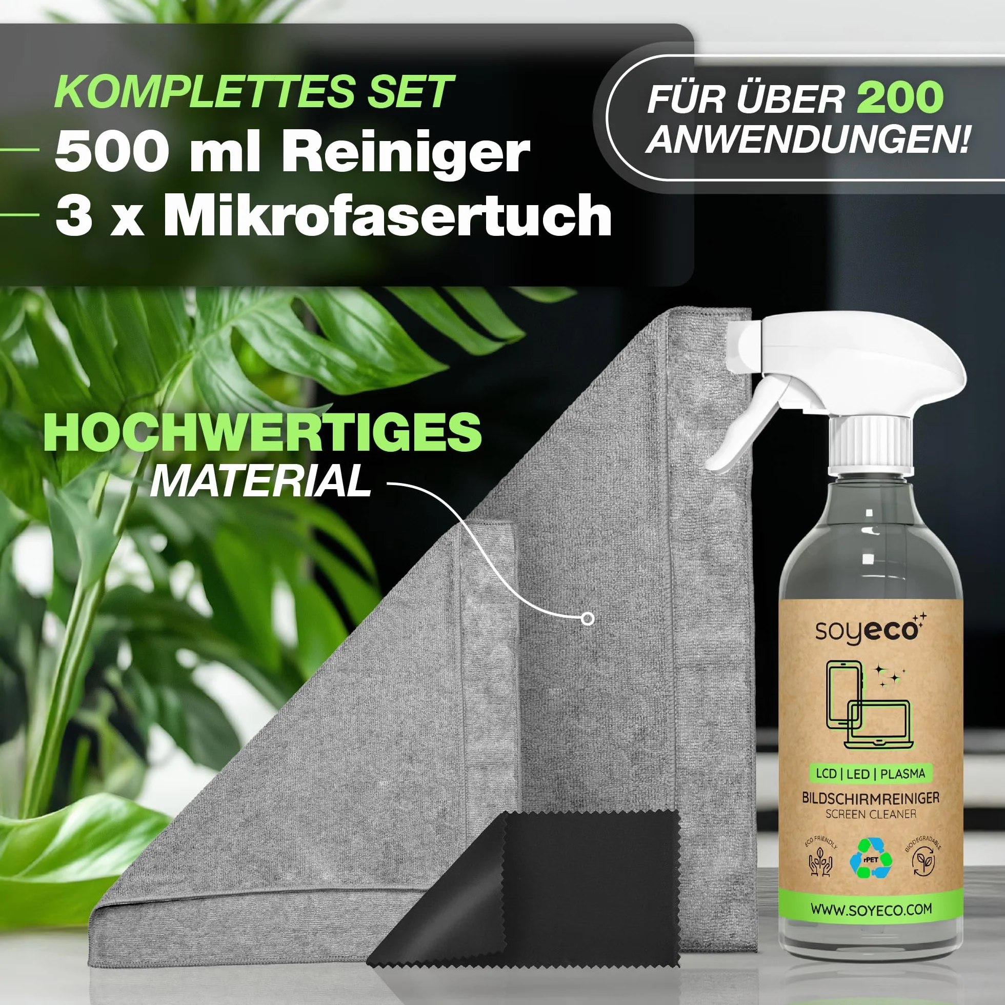 Płyn do czyszczenia ekranu 500 ml + 3 ściereczki z mikrofibry do smartfonów laptopów tabletów telewizorów LCD TFT LED OLED