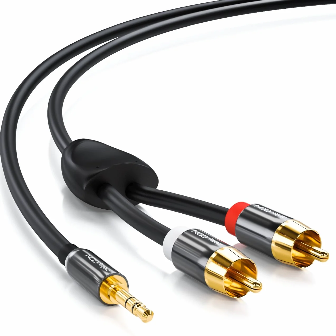 deleyCON 1m Kabel Klinke Cinch 3,5mm Audio Stereo 2x RCA Metalowe Wtyki Czarny