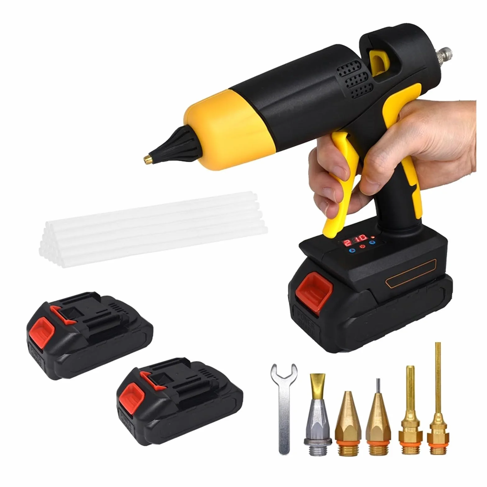 21 V 120 W bezprzewodowy pistolet do klejenia na gorąco z cyfrowym wyświetlaczem termostat wymienna bateria użyj 11 mm kleju w sztyfcie dysza z czystej miedzi Bezwysiłkowe tworzenie(SET-1)