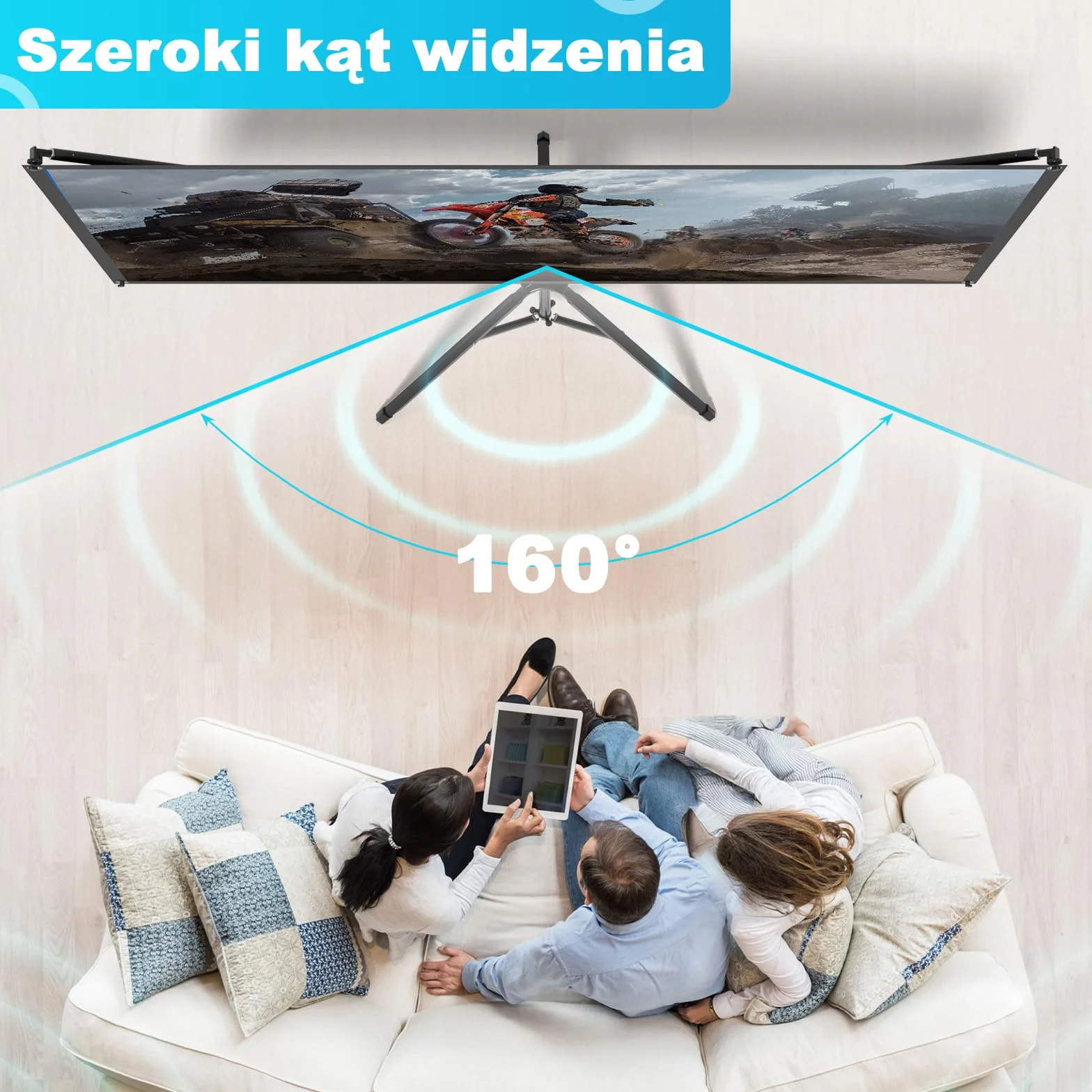 VISULAPEX ALR Ekran Projekcyjny 177x100cm (80") Format 16:9, Kino Domowe HD 4K 3D, Rzutnik Ekran Projekcyjny Ze Statywem, ekran PCV i z włókna szklanego, regulacja wysokości i łatwy montaż