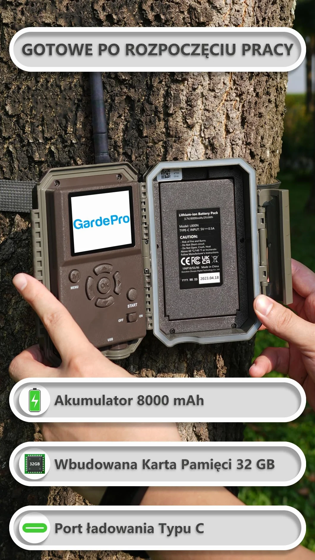 GardePro E8P Max Kamera Myśliwska WiFi 64MP 1296P 0.1s Szybki Wyzwalacz Czujnik Ruchu 8000mAh