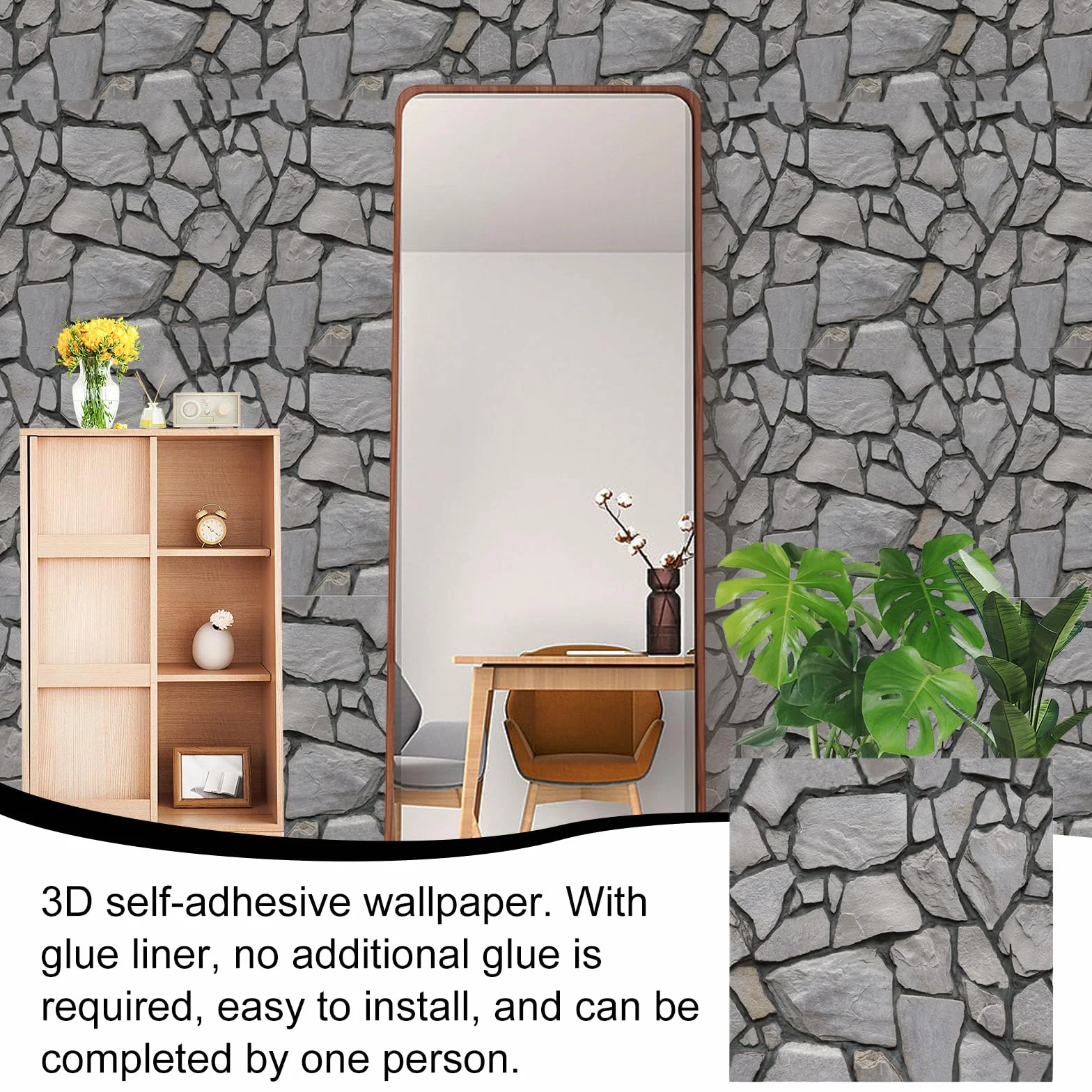 10 sztuk samoprzylepnych paneli ściennych 3D, 30 x 30 cm, samoprzylepna tapeta 3D, tapeta PCW, wodoodporna, tapeta o wyglądzie kamienia, folia ścienna, samoprzylepna, panele ścienne o wyglądzie