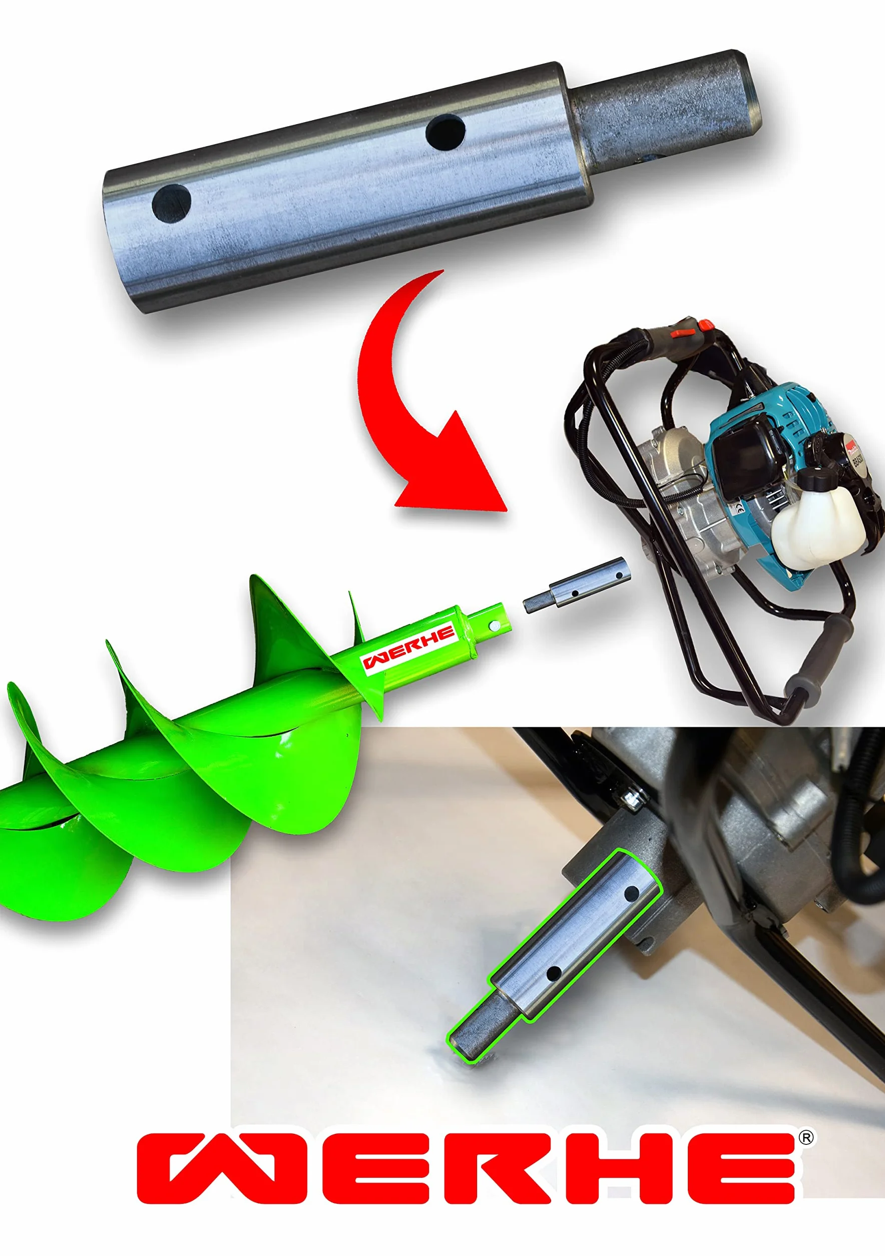 WERHE świder ziemny Ø 100 mm, długość 80 cm, adapter 25/20 mm | ostrza z węglika, stal, głębokość robocza 60 cm, waga 2,2 kg, do sadzenia drzew i osadzania słupków