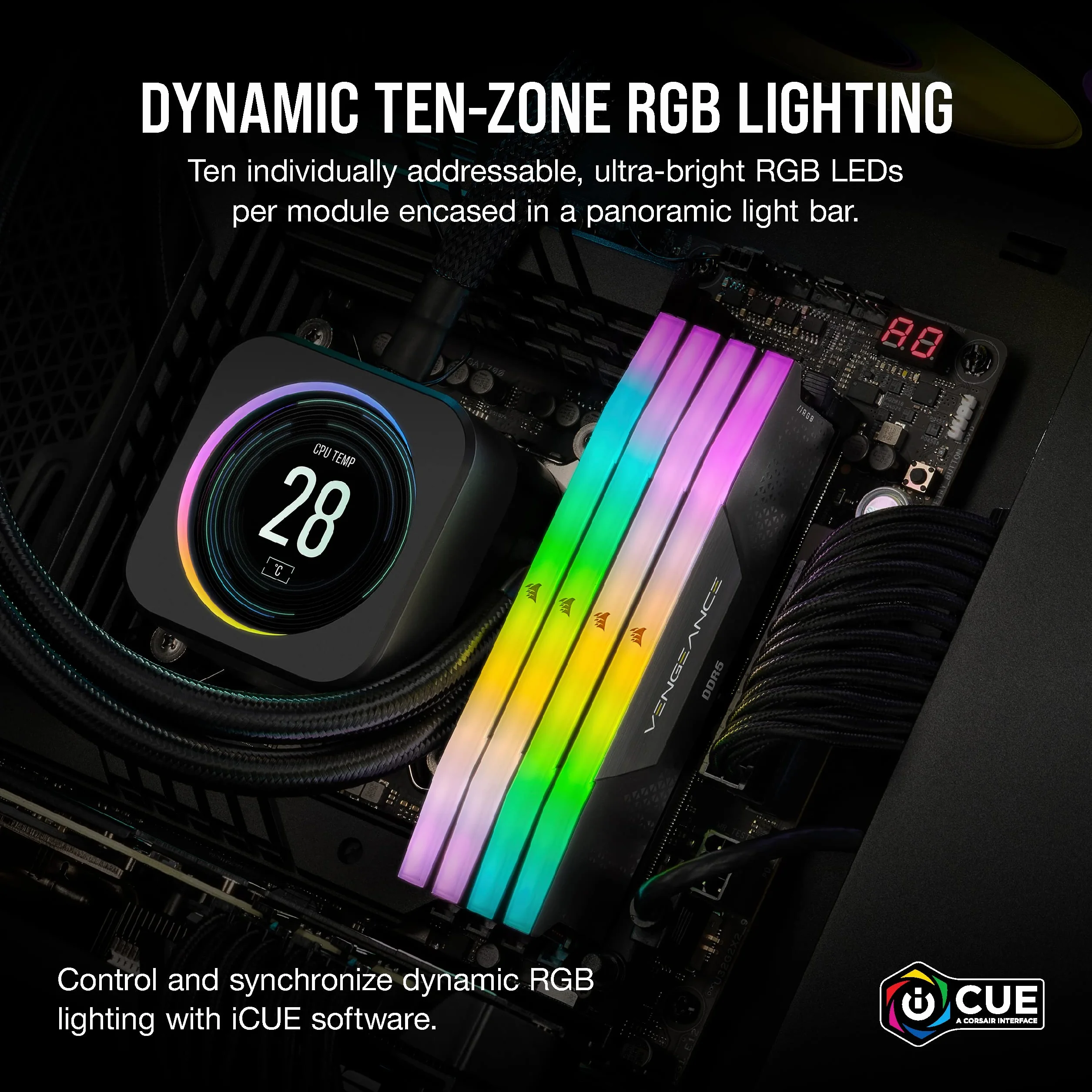 CORSAIR VENGEANCE RGB DDR5 32GB 6000MHz CL30 AMD EXPO Intel XMP iCUE Pamięć Komputerowa Szara