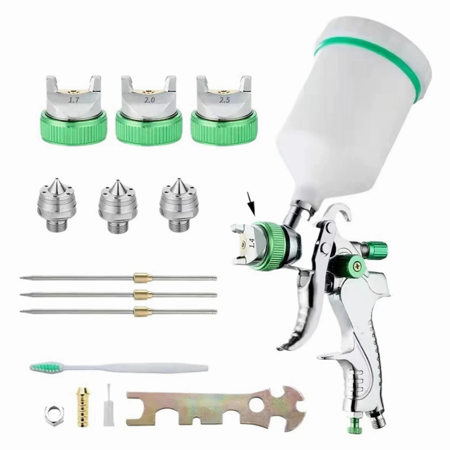 Profesjonalny Pistolet Natryskowy 1.4/1.7/2.0/2.5mm Dysza Stalowa Grawitacyjny Przenośny Do Malowania Samochodu DIY Zestaw Farb W Sprayu Wysoka Precyzja Atomizacji(Complete Set A)