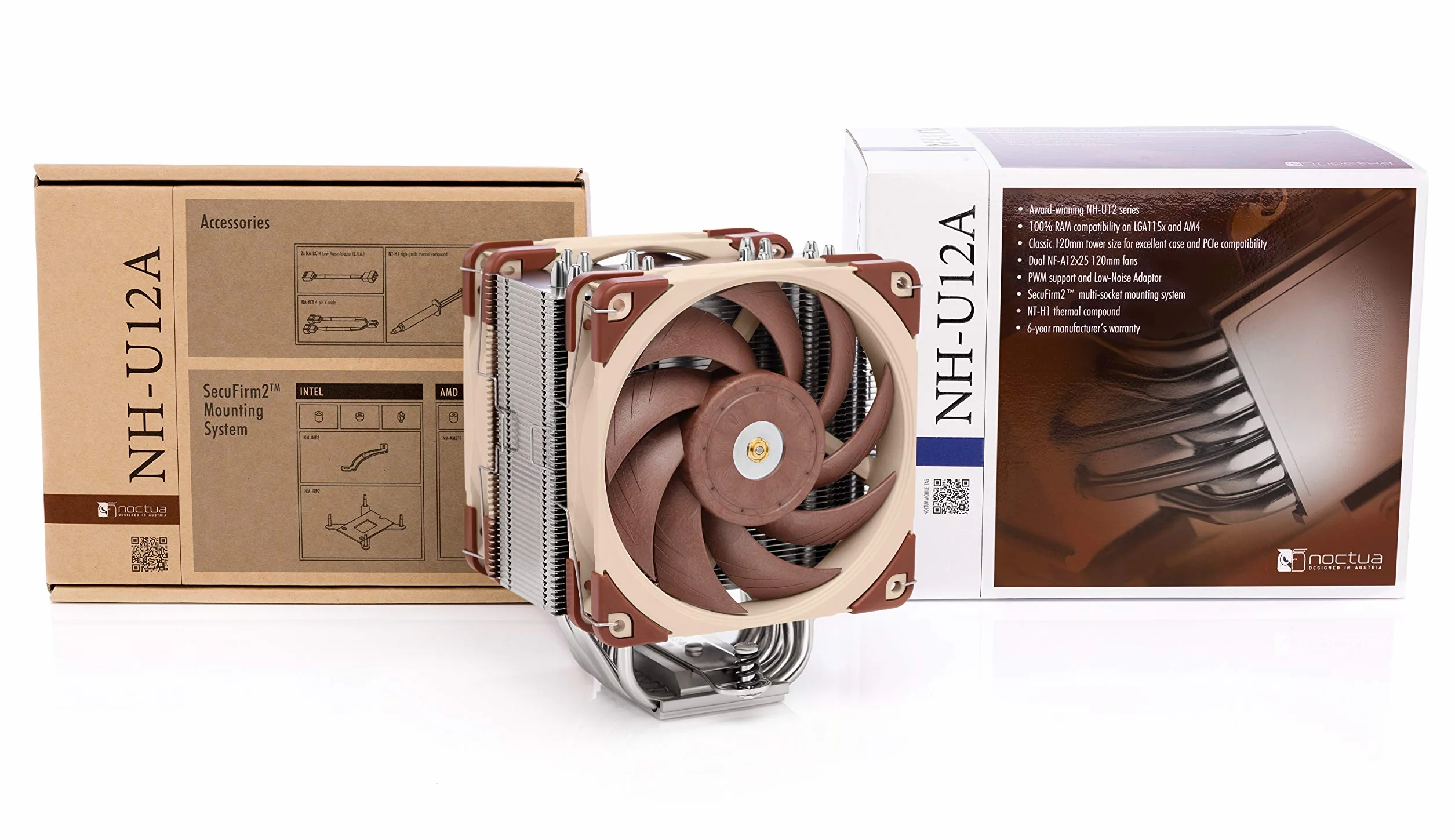Noctua NH-U12A, Cooler CPU Klasy Premium z Wysokowydajnymi, Cichymi Wentylatorami NF-A12x25 PWM (120 mm, brązowe)