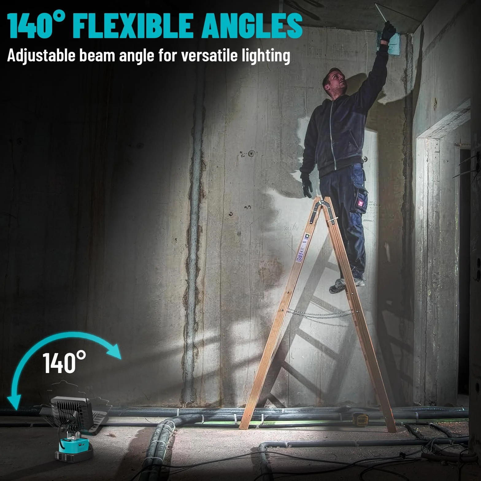 Ecarke Lampa akumulatorowa do Makita 18 V, przenośna, bezprzewodowa lampa robocza LED o mocy 78 W/7800 lm i 7500 K, akumulator z akumulatorem typu C i ładowaniem przez USB, idealna na plac budowy