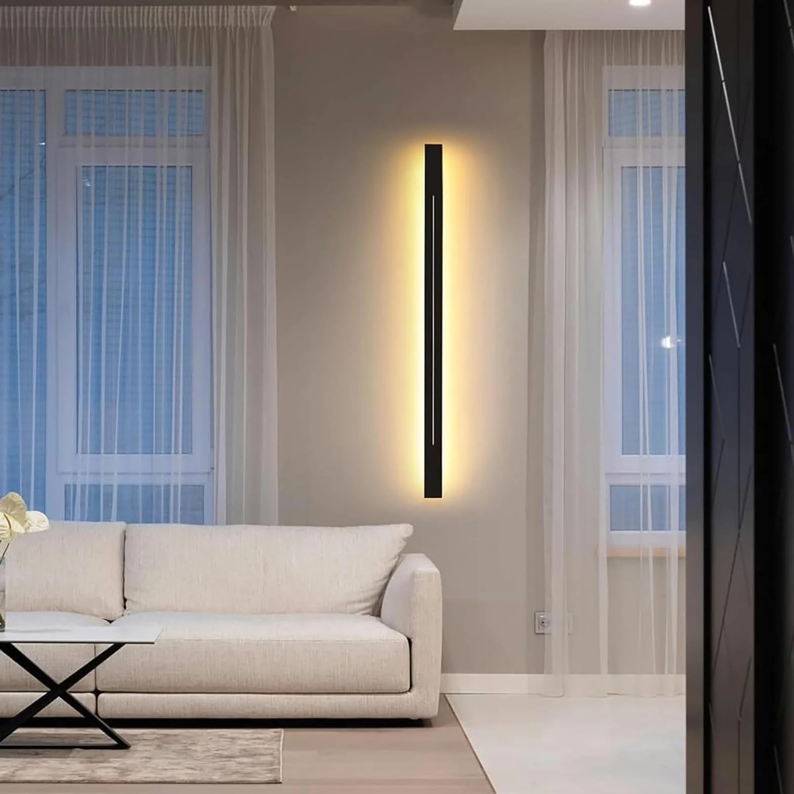 LED Kinkiety ścienne nowoczesne minimalistyczne długie kinkiety metalowe akrylowe wewnętrzne oświetlenie do sypialni nocnej salonu schody korytarz (czarny neutralny światło, 180 cm)