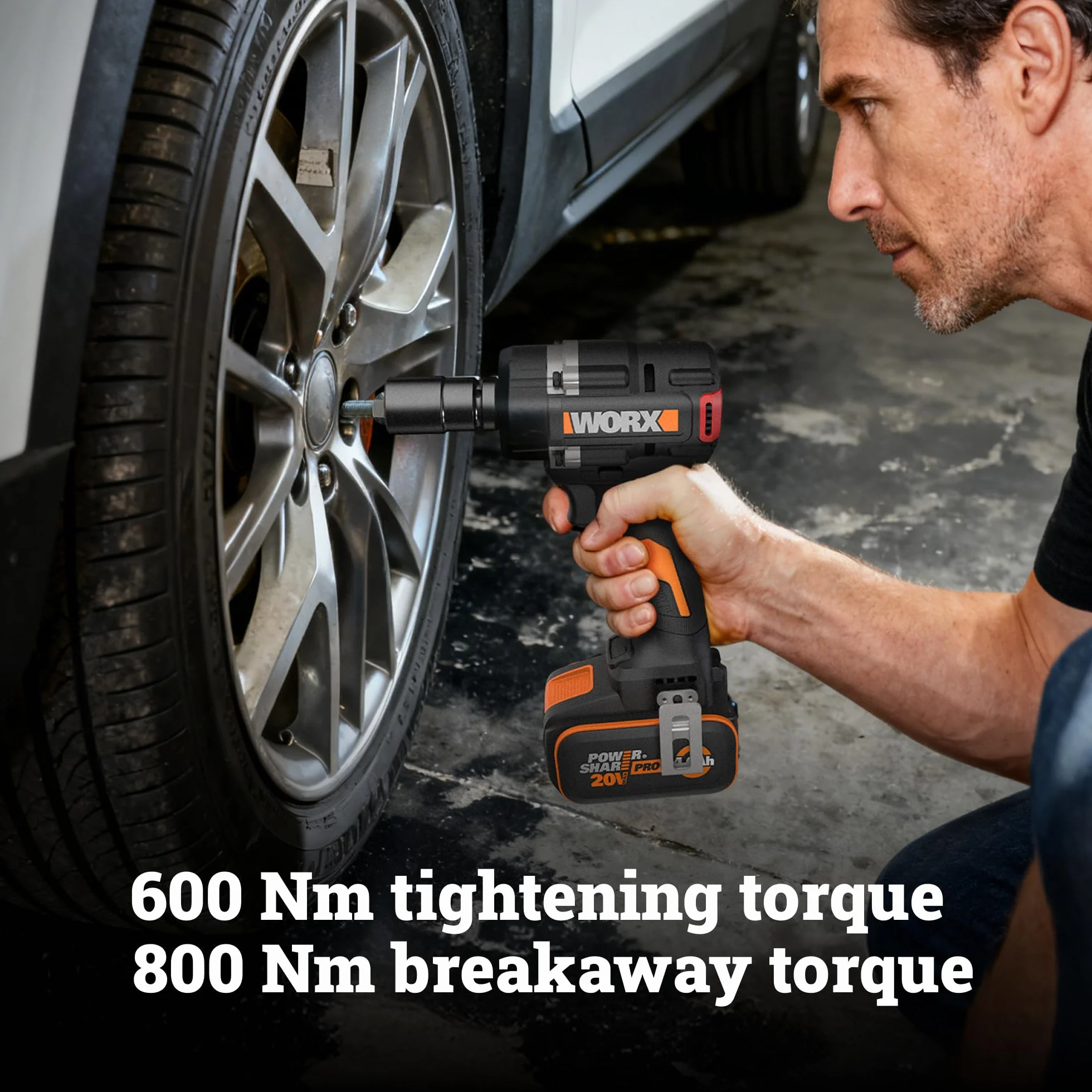 WORX WX273.9 akumulatorowa wkrętarka udarowa 20 V, moment obrotowy 600 Nm, silnik bezszczotkowy, 3 poziomy prędkości, Reverse Auto Stop, światło LED, kompatybilna z PowerShare (bez akumulatora i