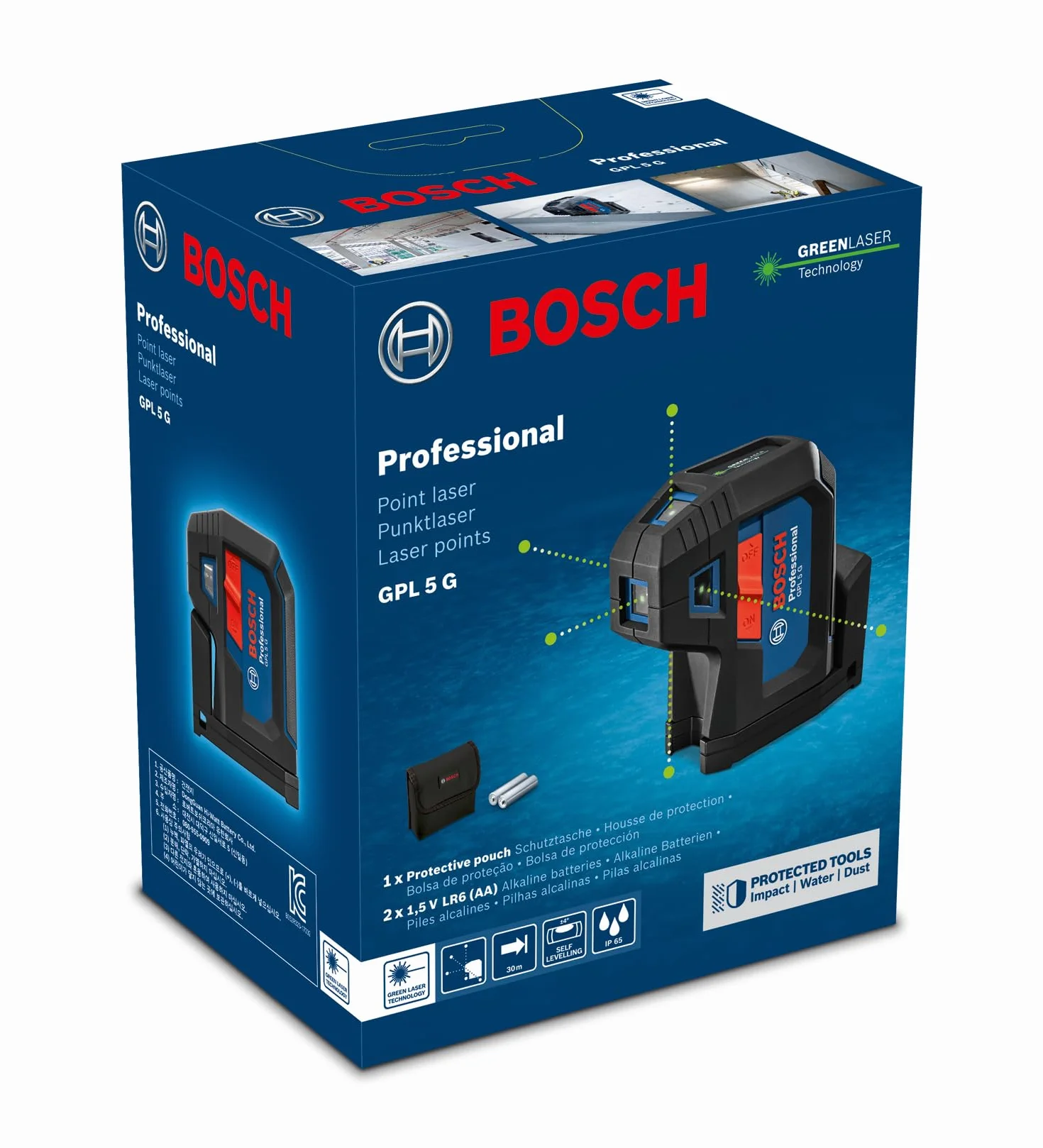 Laser 5-punktowy GPL 5 G Bosch Professional (zielona wiązka, zasięg pracy: do 30 m, pokrowiec)