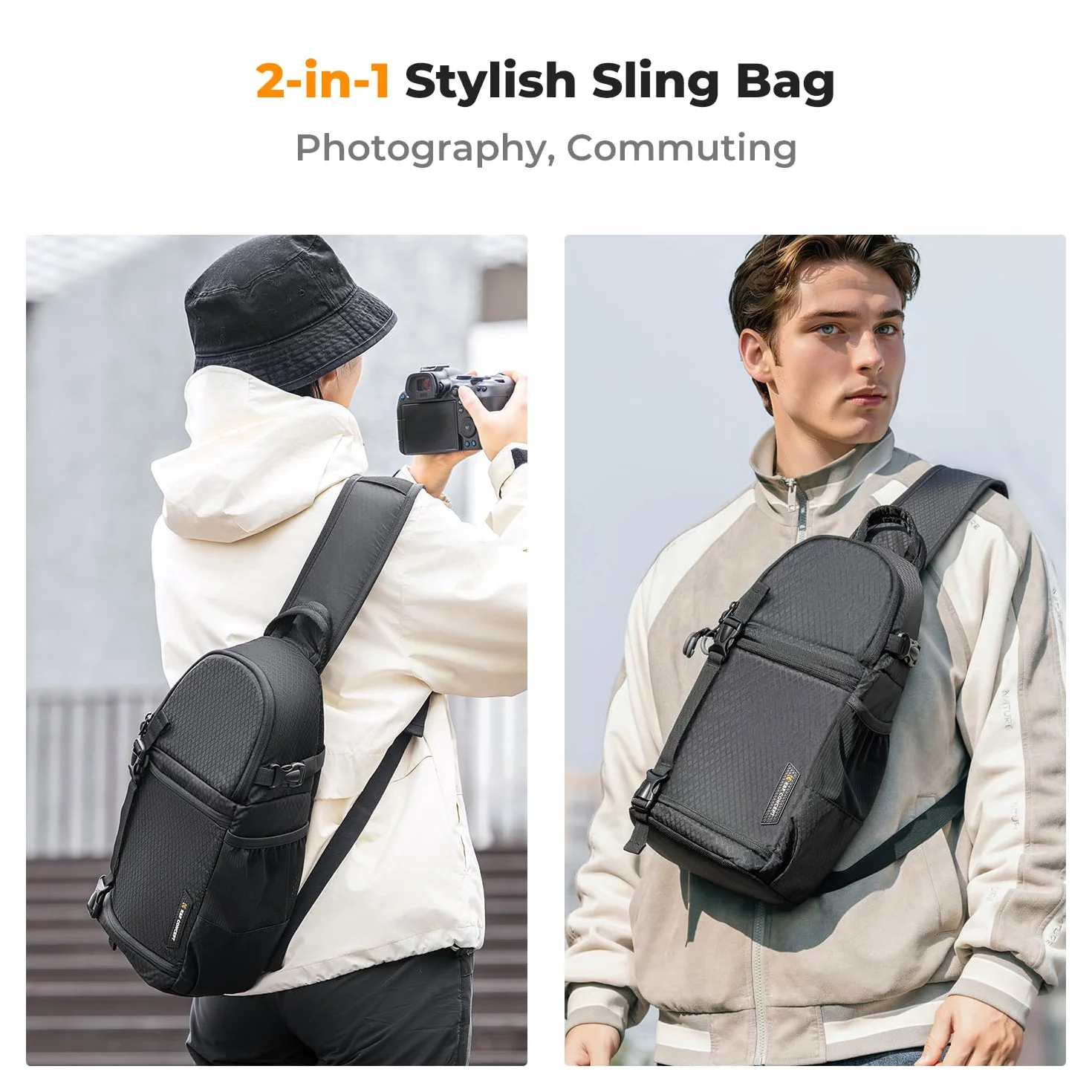 K&F Concept Torba na ramię na aparat torba crossbody wodoodporny plecak na aparat DSLR/SLR/futerał na aparat bezlusterkowy torby fotograficzne, Czarny, M, Klasyczny