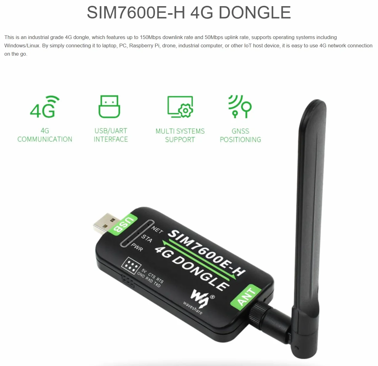 SIM7600E-H 4G DONGLE Raspberry Pi antena przemysłowa GNSS