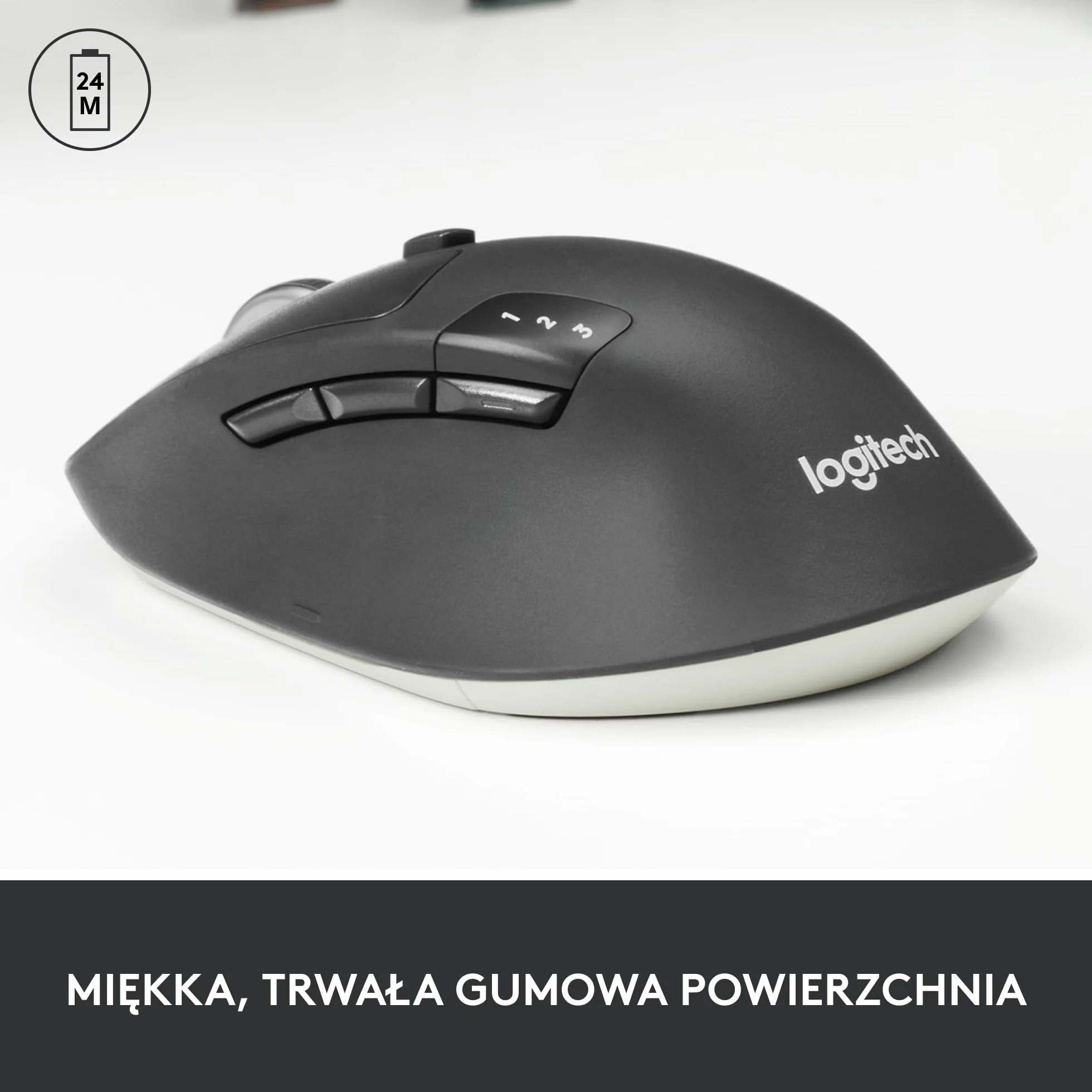 Logitech M720 Triathlon, Mysz bezprzewodowa Multi-Device, Bluetooth, uniwersalny odbiornik USB, 1000 DPI, 6 programowalnych przycisków, bateria do 2 lat, laptop/PC/Mac/iPadOS - Szary