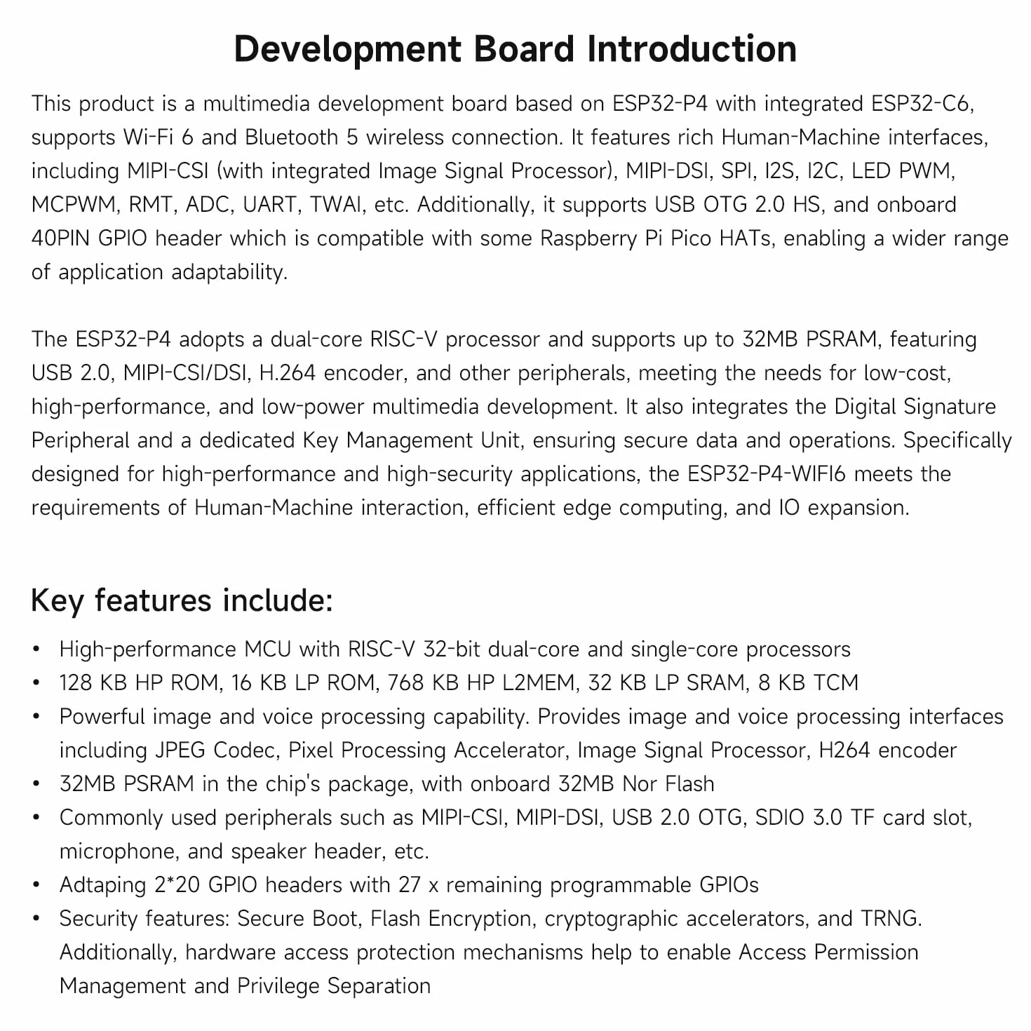 Waveshare ESP32-P4-WIFI6 Development Board, High-Performance ESP32-P4 ESP32-C6, Wi-Fi 6 BT 5 BLE