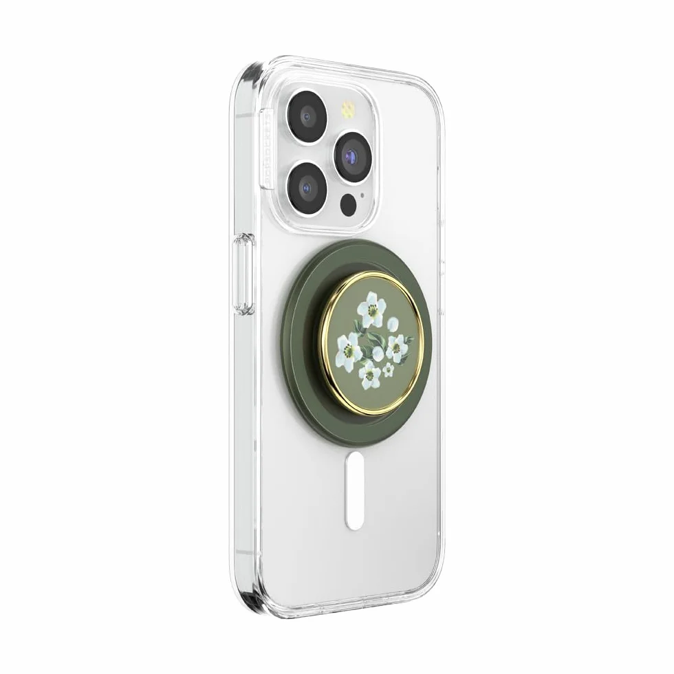 PopSockets: PopGrip Round do MagSafe – pierścień adaptera do MagSafe w zestawie – rozszerzany stojak na telefon i uchwyt z wymienną górną częścią do smartfonów i etui – kwiatowy relief