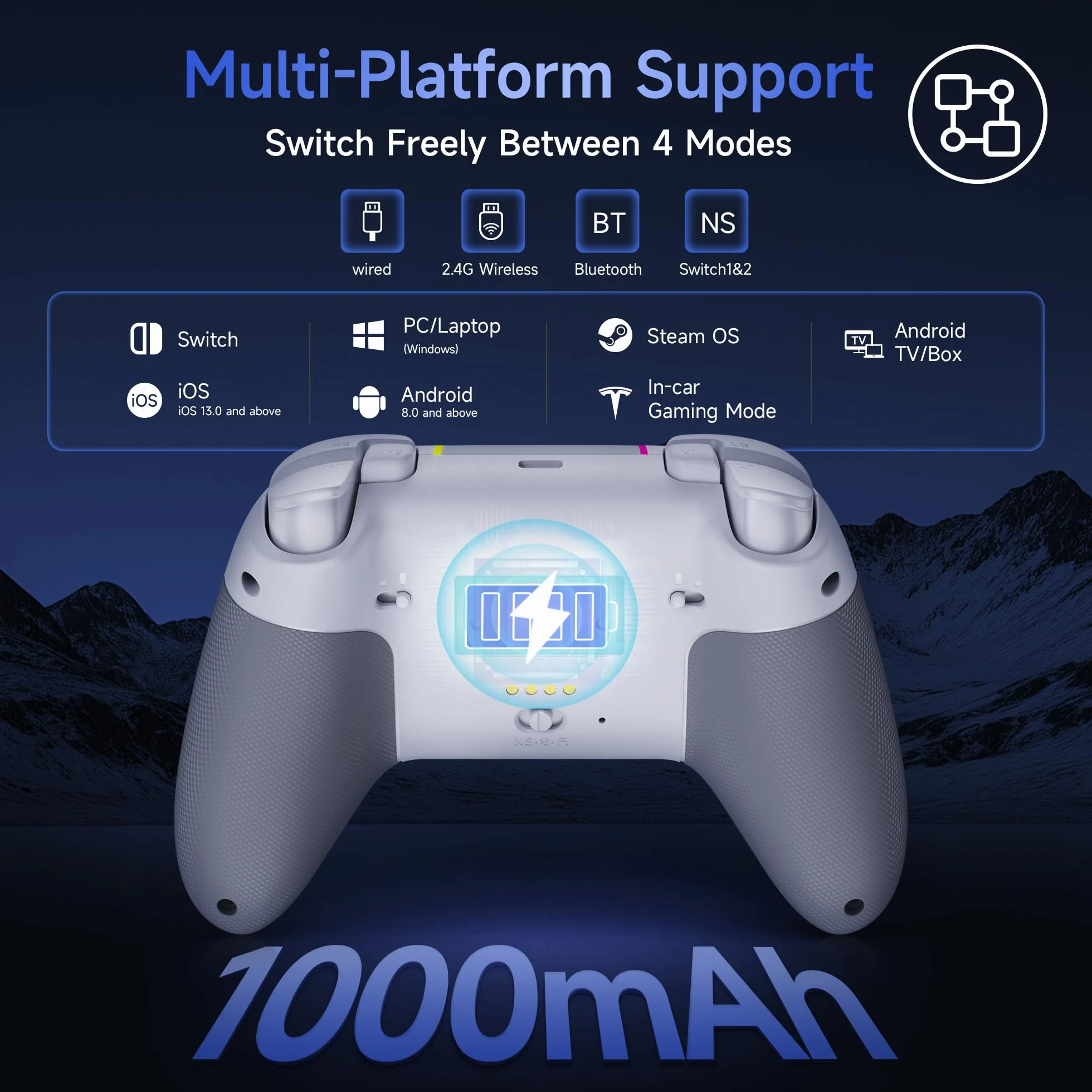 EasySMX X05PRO Bezprzewodowy kontroler PC z RGB, joystick hall, 1000 mAh, biały