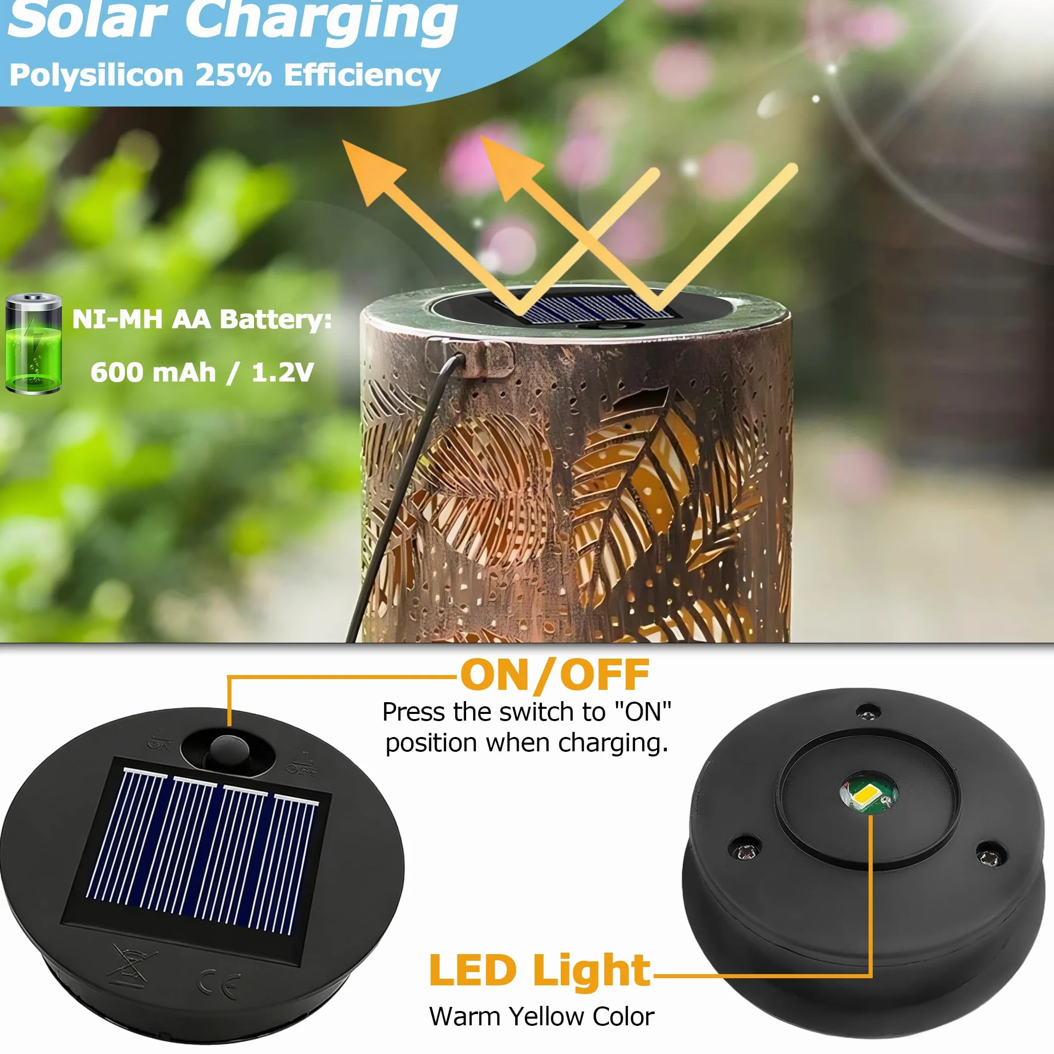 Wymienna górna część lampy solarnej 7 cm do lampionów zewnętrznych, 1,2 V 600 mAh, wodoodporność IP44 z ciepłym światłem, wymienna górna jednostka solarna LED do zewnętrznej lampy ogrodowej, 4 szt